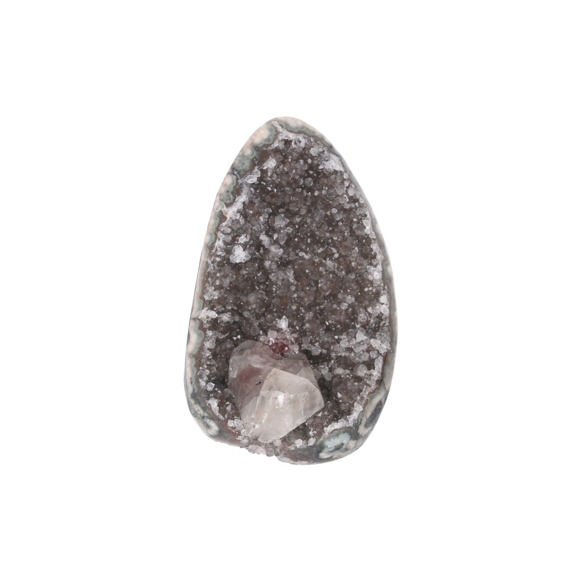 Smoky Ember ✦ Amethystdruse mit Calcit, Hämatit & Turmalin | 847 g (#893)