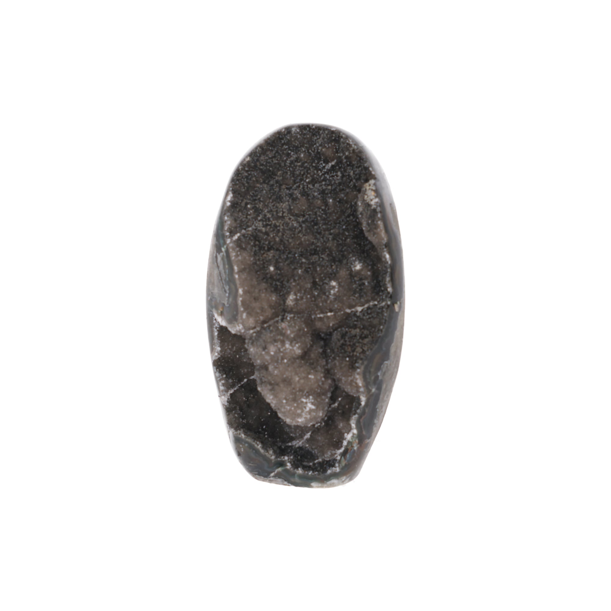 Shadow Stone ✦ Dunkle Quarzdruse mit natürlicher Achat-Bänderung – 356 g Kristall-Unikat (#981)