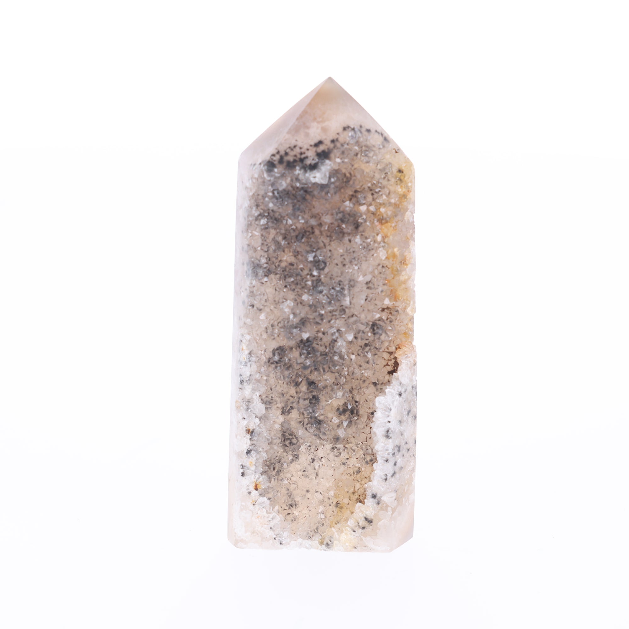 Aurora Spire – Achat Obelisk mit Kristalldruse – 200 g (#1462)