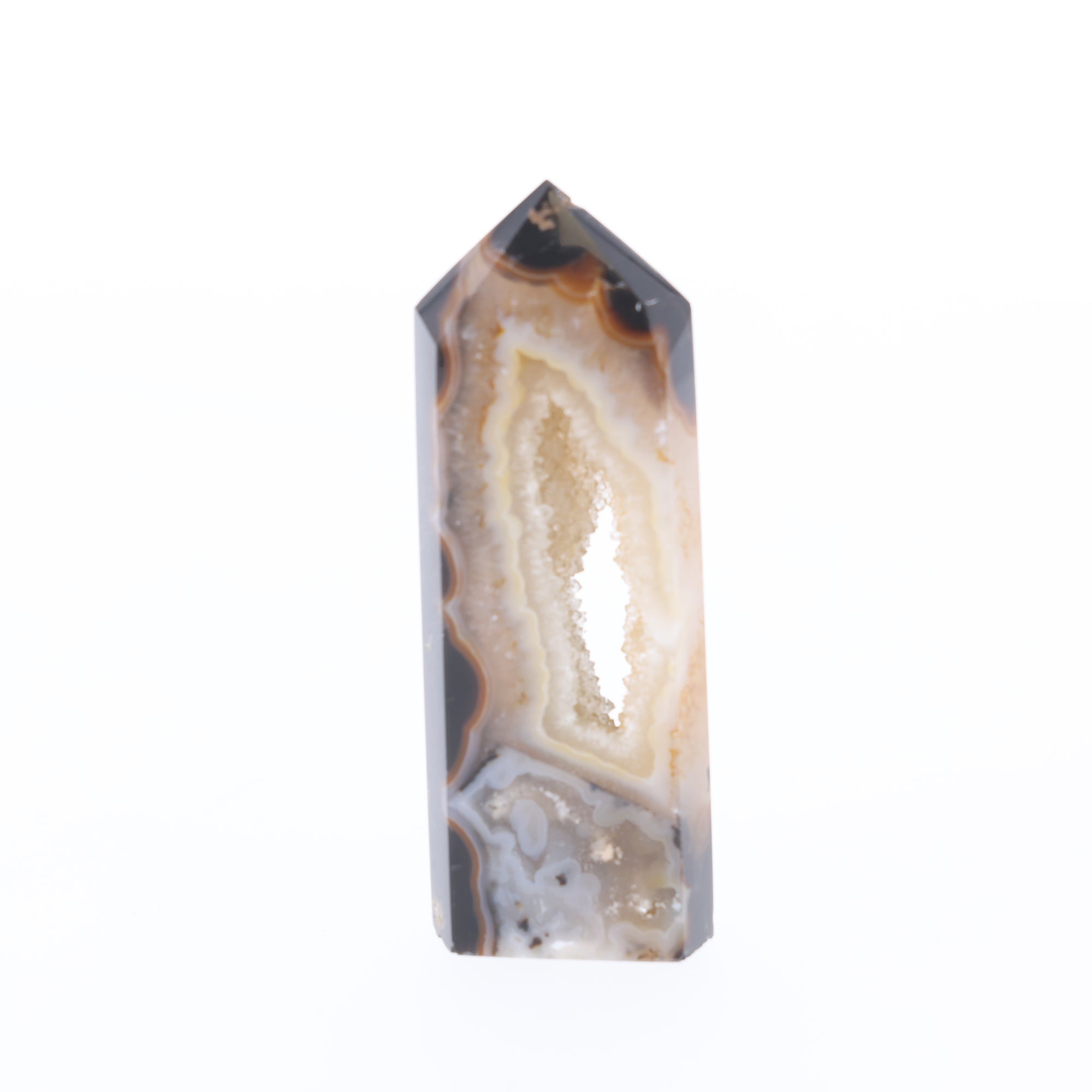 Honey Prism – Achat Obelisk mit Kristalldruse – 183 g (#1460)