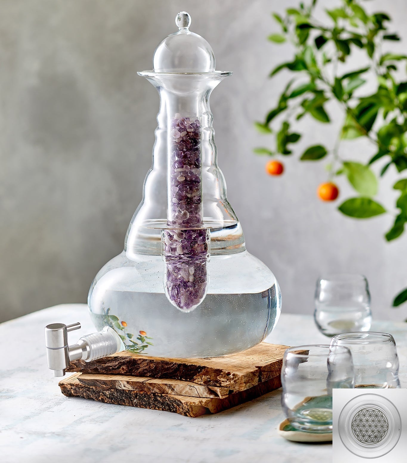 Karaffe Universe Platin 10l - Blume des Lebens - mundgeblasen