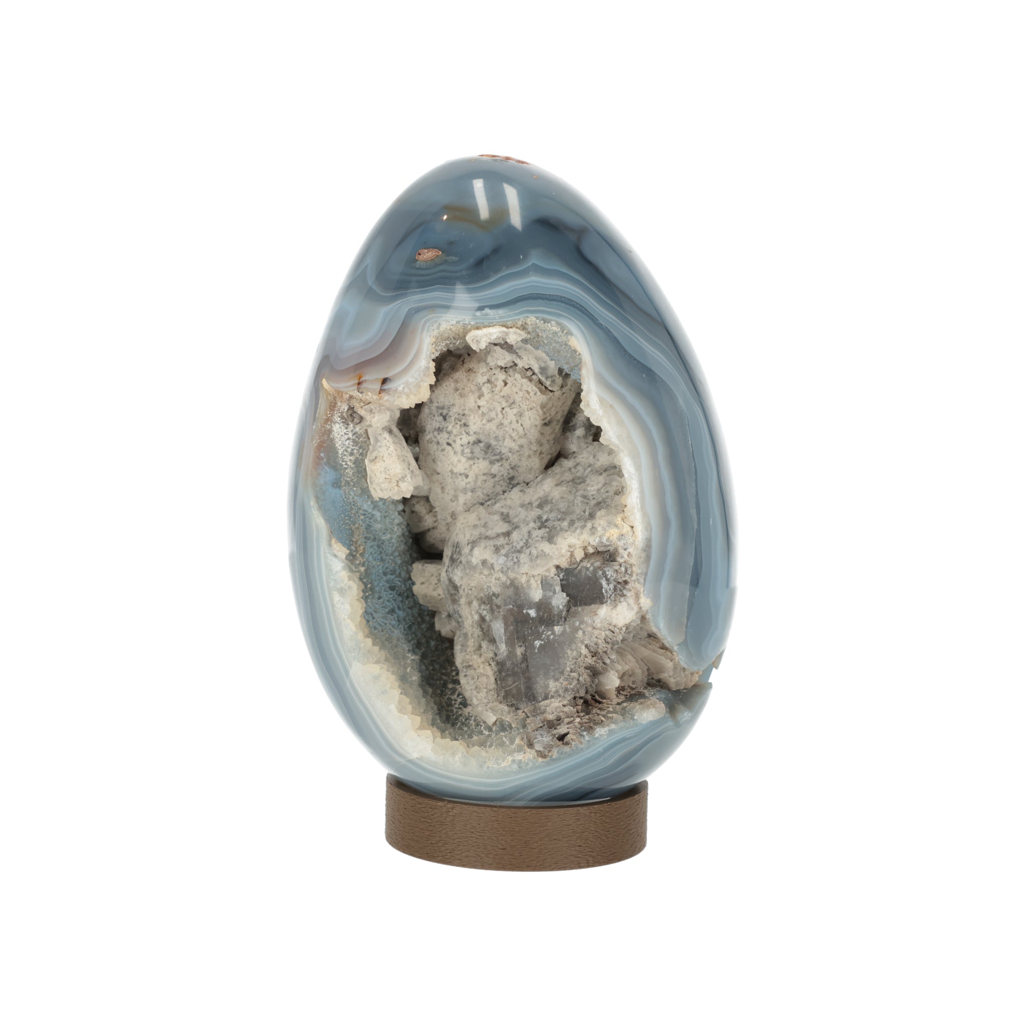 Achat-Ei „Kristallgrotte“ – Monumentales Sammlerstück mit blauen Achatbändern (#472)
