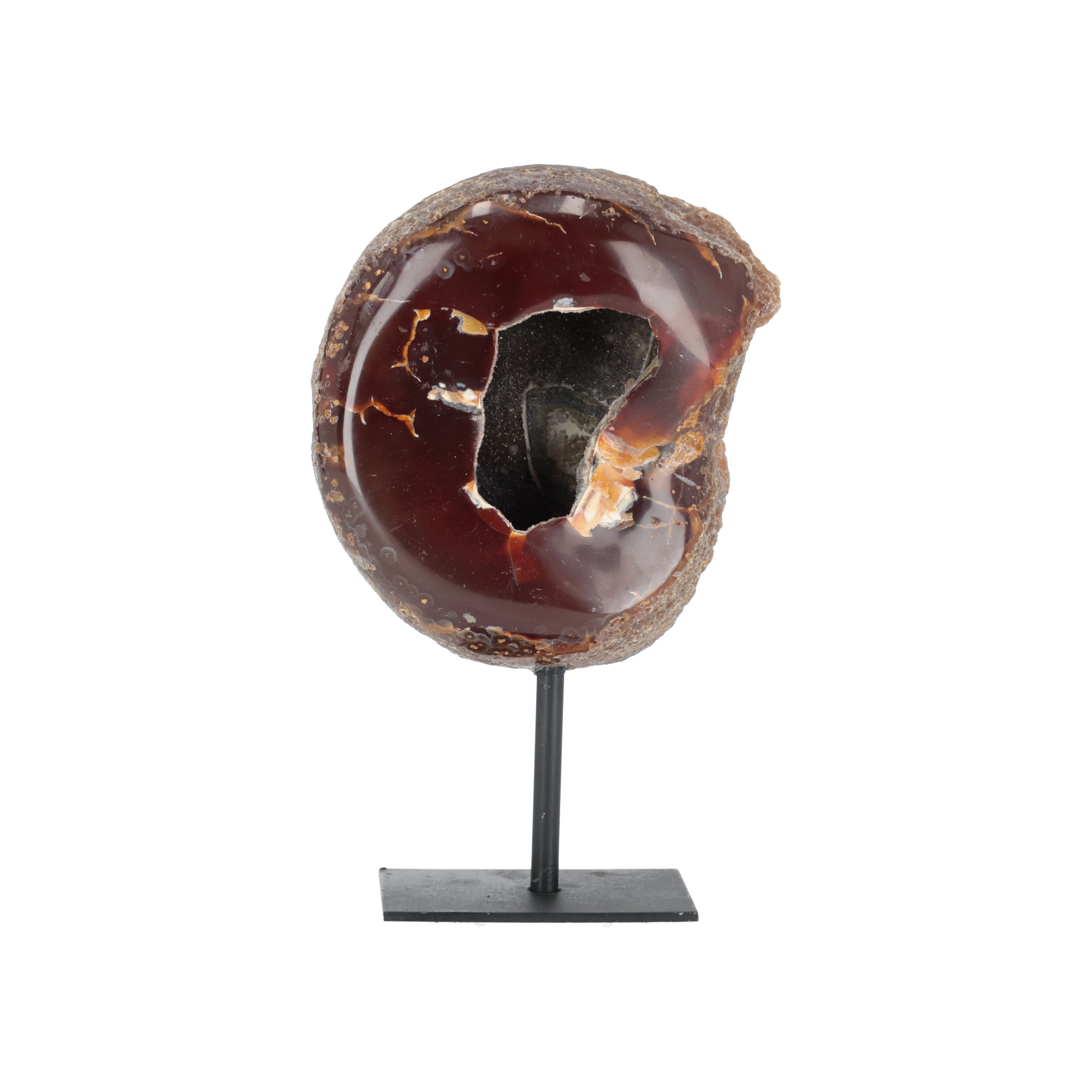 Achat-Geode „Bernsteinglut“ – Polierte in warmen Rotbrauntönen auf Metallständer (#437)