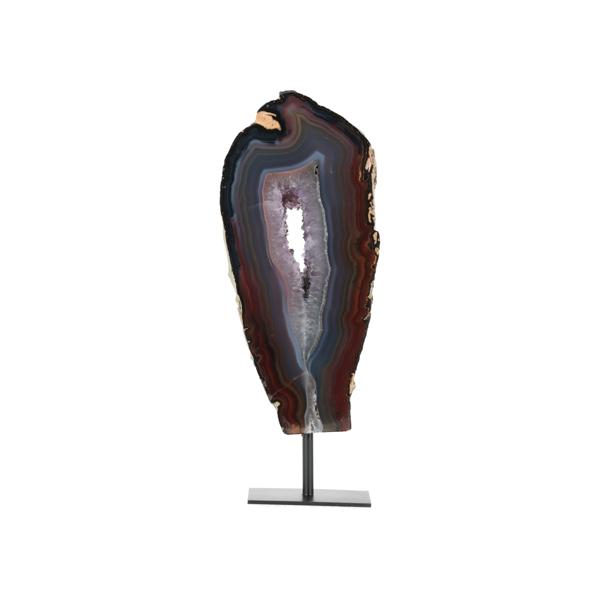 Agate Geode "Evening Glow" - Polished with Natural Druzy on Metal Stand (#438)