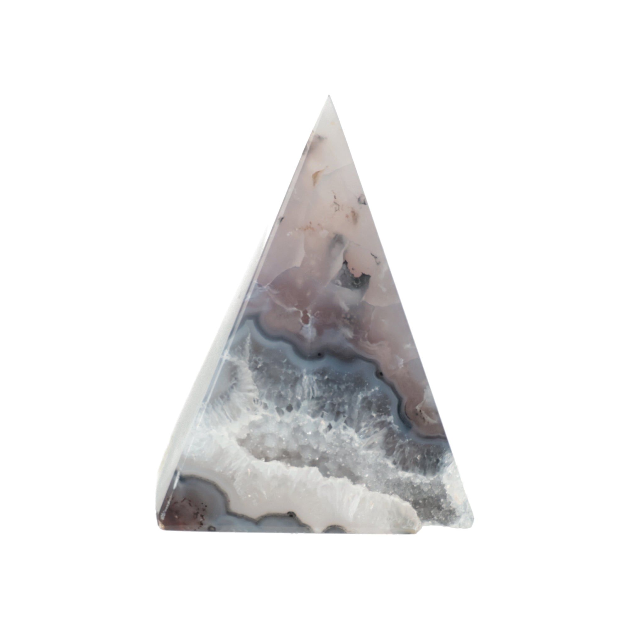 Achat-Pyramide „Frostkristall“ – Faszinierendes Naturkunstwerk mit Kristalldruse (#458)