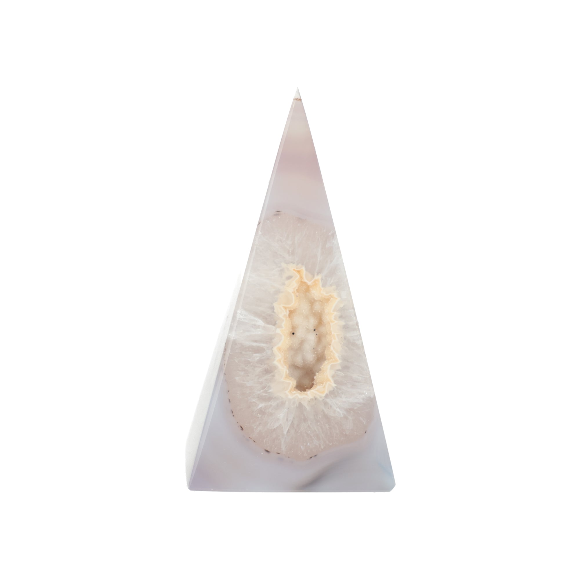 Achat-Pyramide „Morgenröte“ – Zartes Naturkunstwerk mit kristallinem Herz (#464)