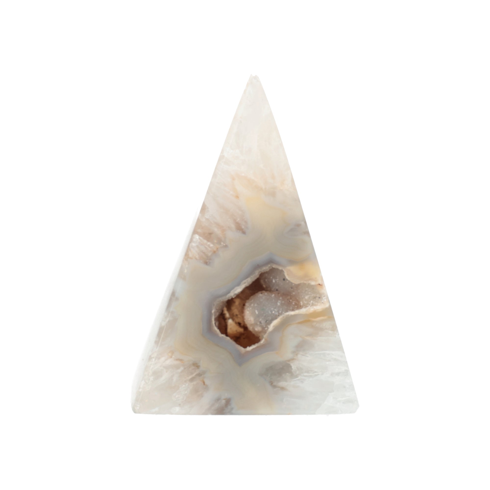 Achat-Pyramide „Kristallquelle“ – Elegantes Naturkunstwerk mit funkelnder Druse (#465)