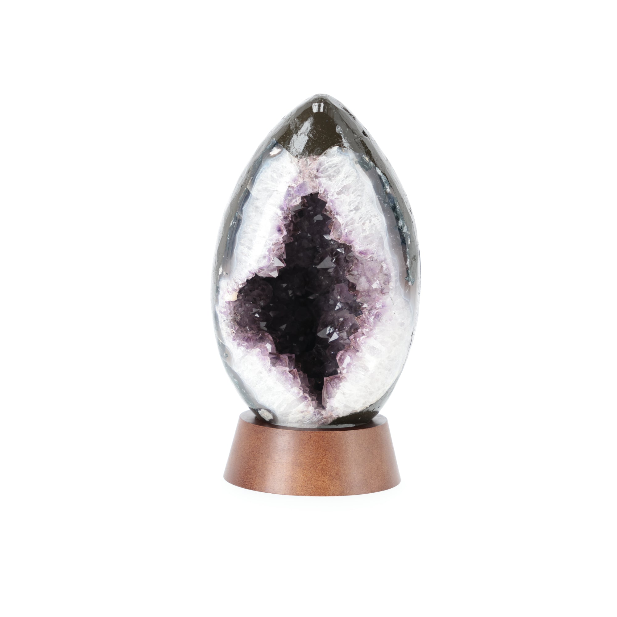 Großes Amethyst Ei aus Brasilien mit kontrastreicher Kristalldruse und natürlicher Achatstruktur | 3,670 kg Unikat (#562)