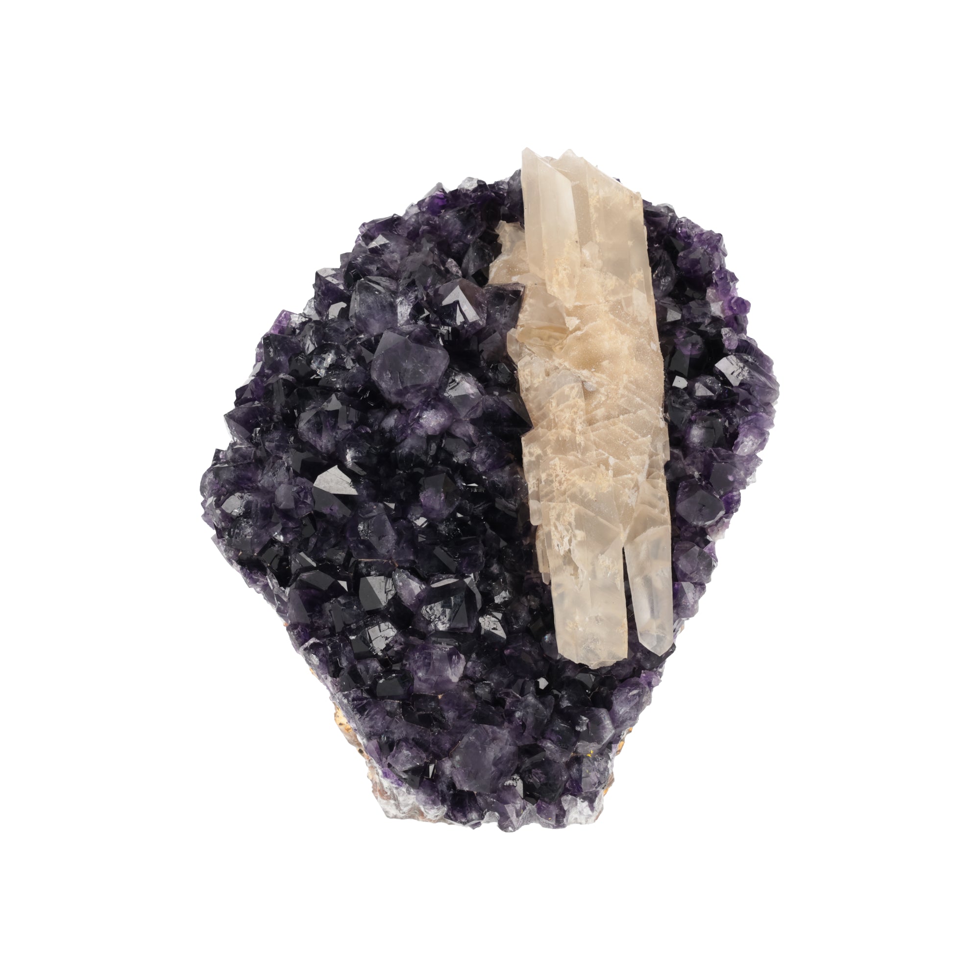 Amethyst-Druse „Kaiserkrone“ – Exklusive Amethyst-Druse mit imposantem Calcit-Kristall (#421)