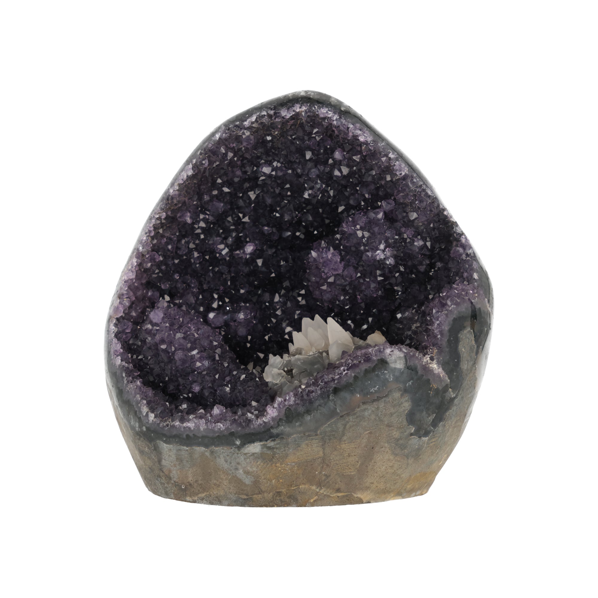 „Obsidianherz von Valoria“ – Monumentale Amethyst-Druse aus Uruguay mit Calcit, schwarzem Turmalin und natürlichen Eisenoxidationen (#508)
