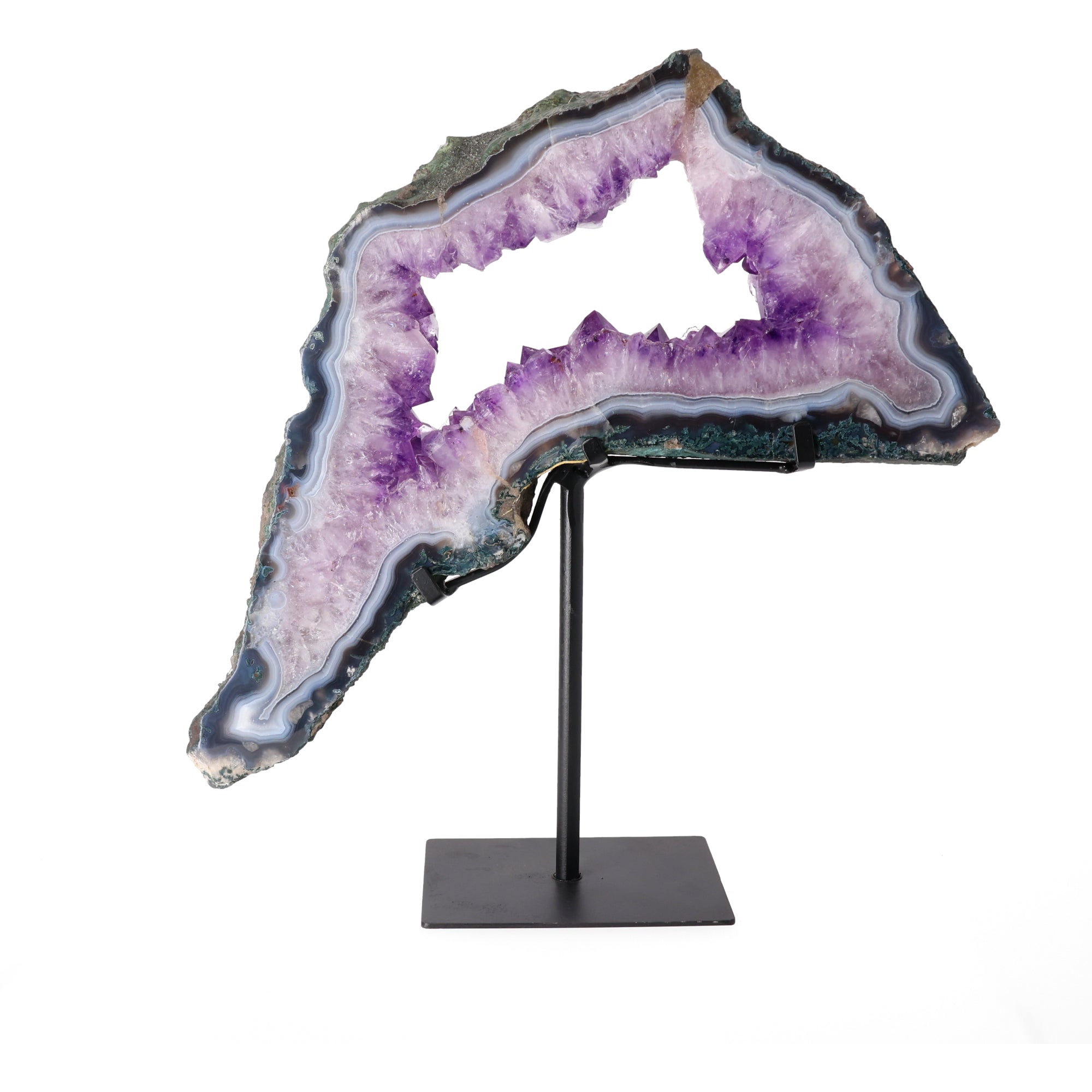Delphin Ocean Spirit | Amethyst Portalscheibe aus Brasilien auf Metallständer | 4.865 g (#696)