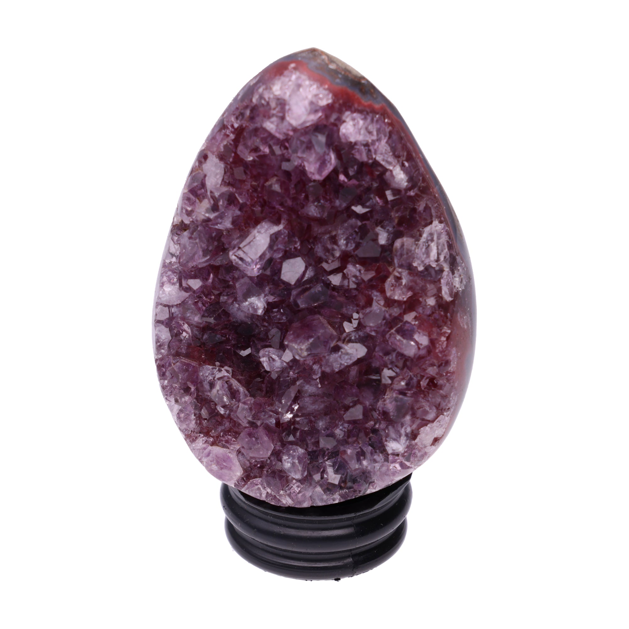 Kleines Amethyst Rainbow Ei mit natürlicher Druzy- Kristalloberfläche und Farbspiel aus Violett, Purpur und warmen Naturtönen.