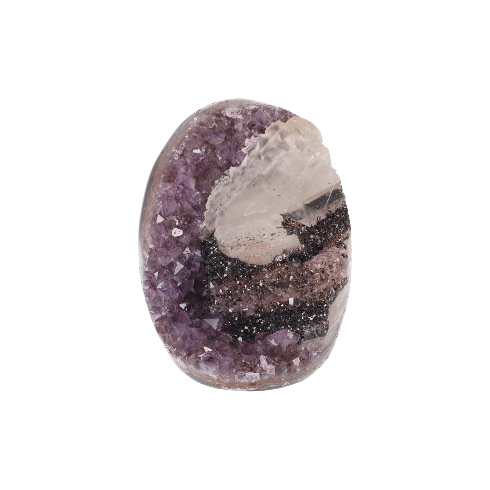 Dark Pearl ✦ Amethyst mit Calcit & Turmalin aus Uruguay | 1.096 g (#810)