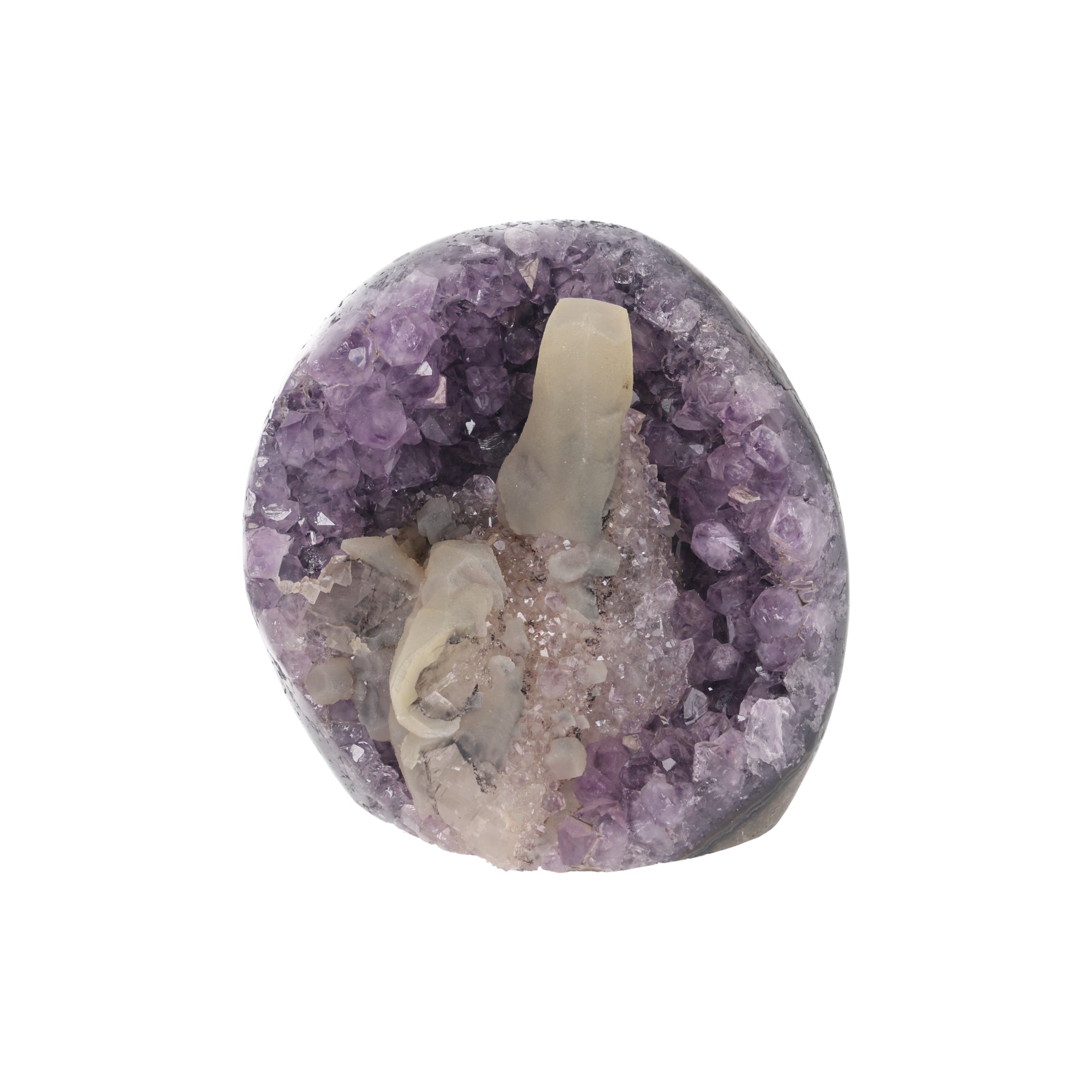 Ivory Orbit ✦ Amethyst-Druse mit Calcit & Turmalin aus Uruguay | 1.114 g (#863)