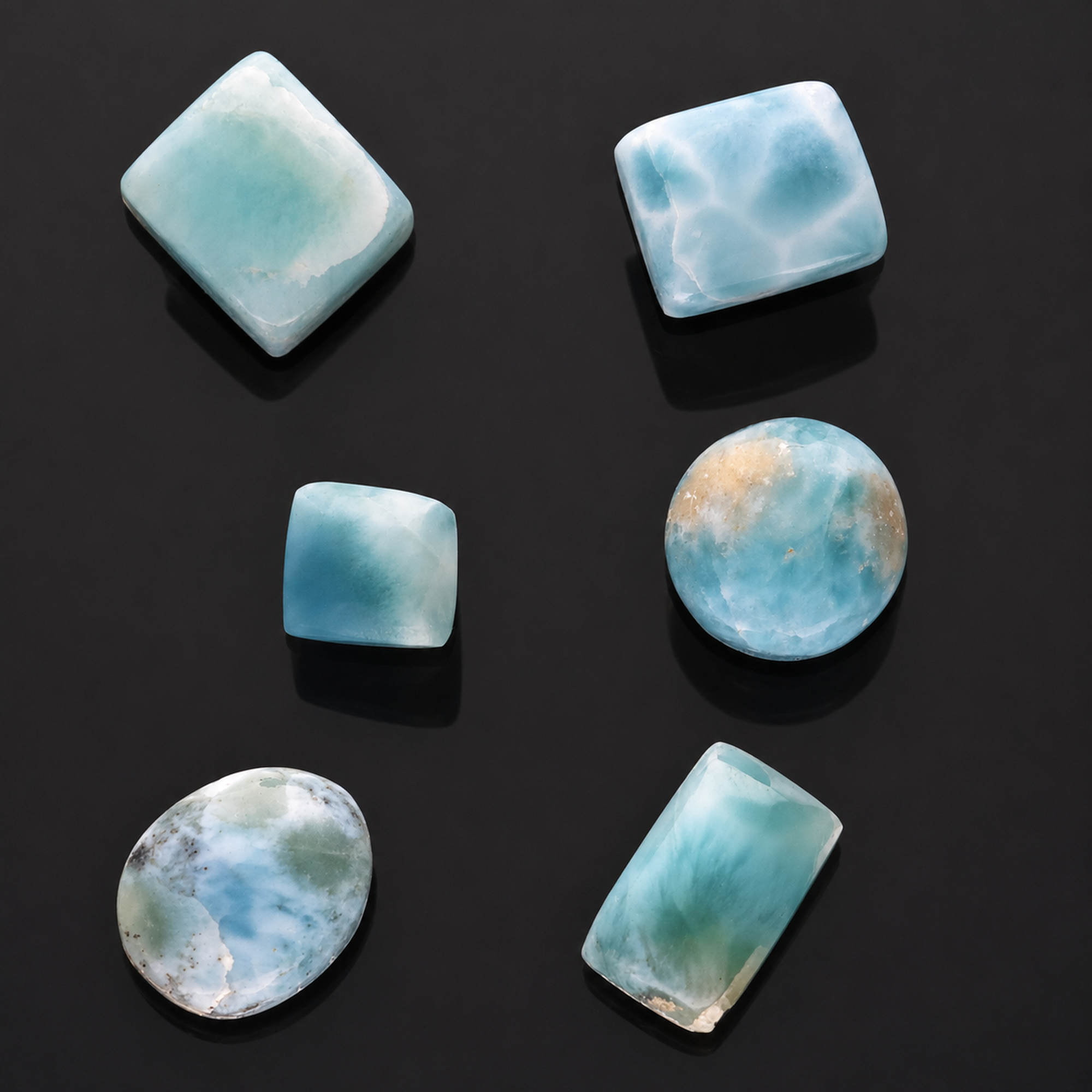 Larimar Cabochon Set – natürliche Schmucksteine | Unikat aus der Dominikanischen Republik (#743)