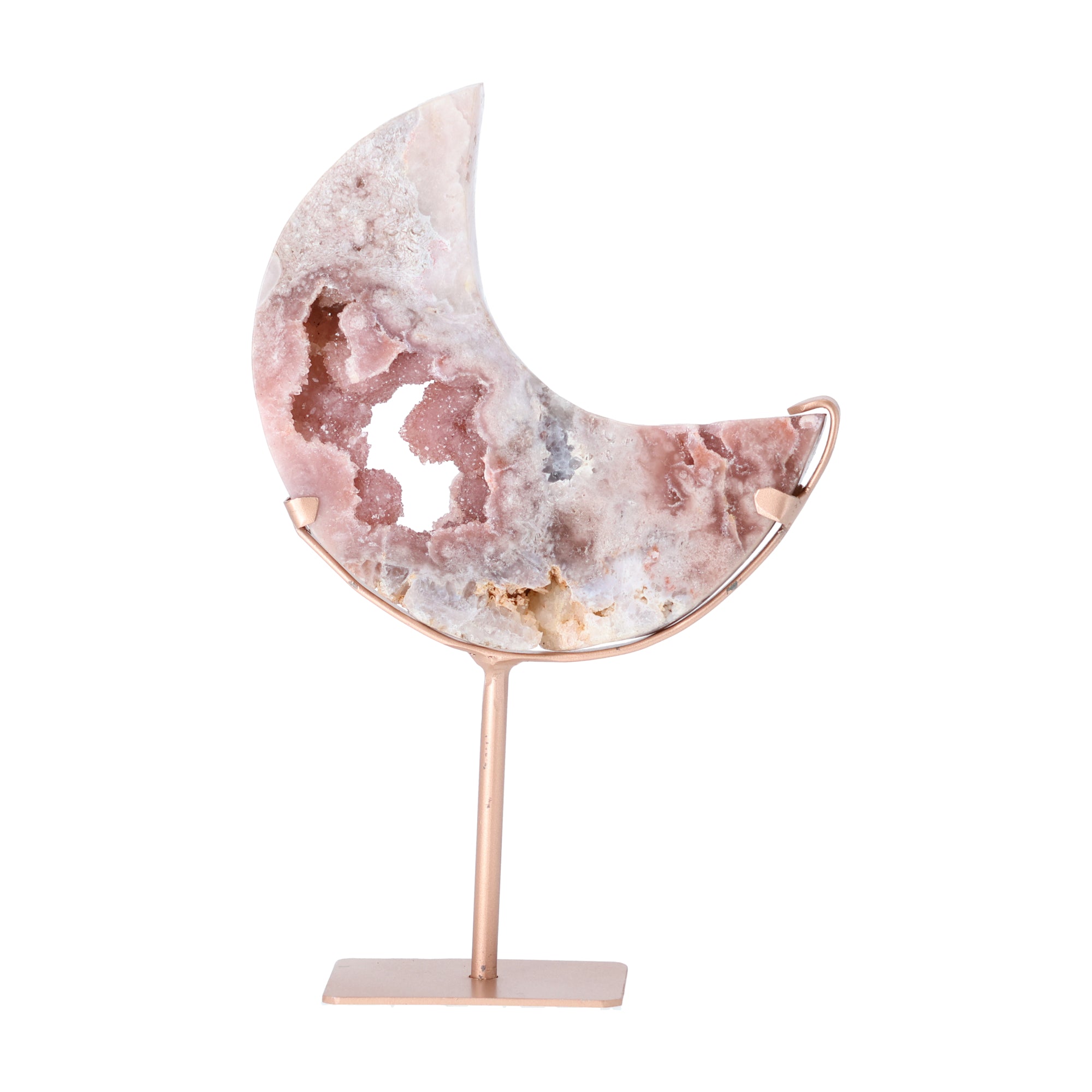 Pink Amethyst Mond aus Brasilien auf roségoldenem Ständer – 28 cm hoch, 1,1 kg schwer