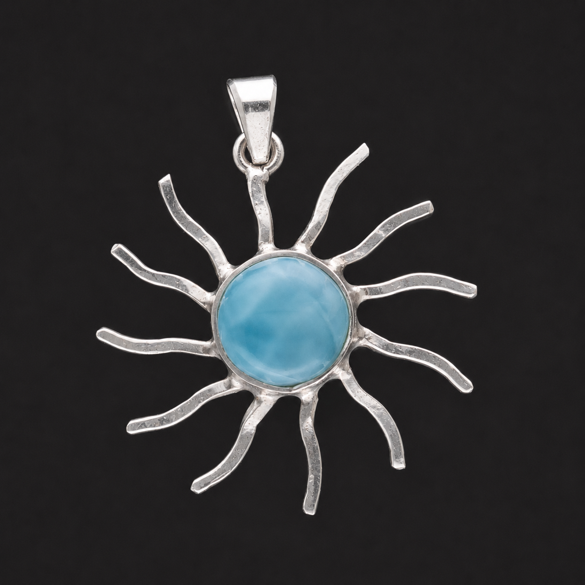 Handgefertigter Larimar Sonnen Anhänger aus 925 Sterling Silber | Unikat aus der Dominikanischen Republik (#734)