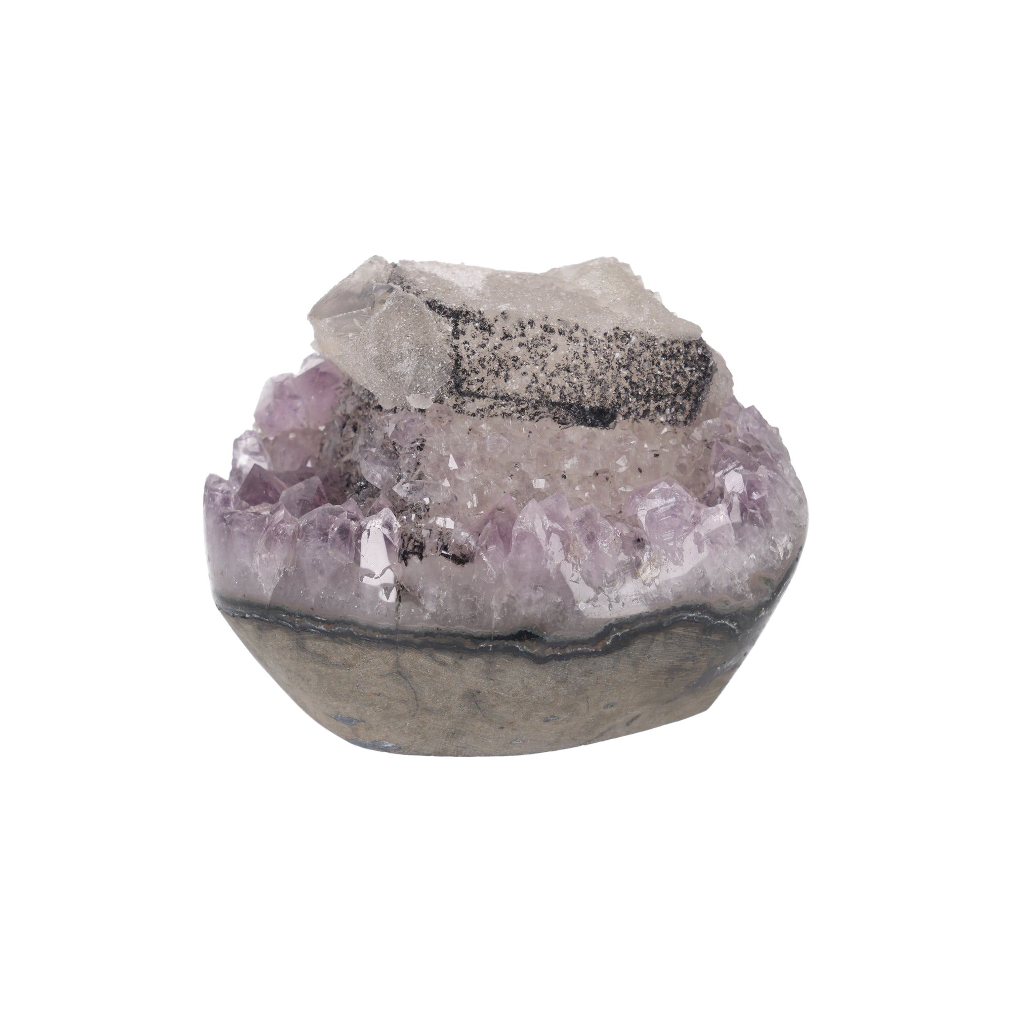 Frosted Crown ✦ Amethyst-Druse mit Calcit & Turmalin aus Uruguay | 1.219 g (#871)
