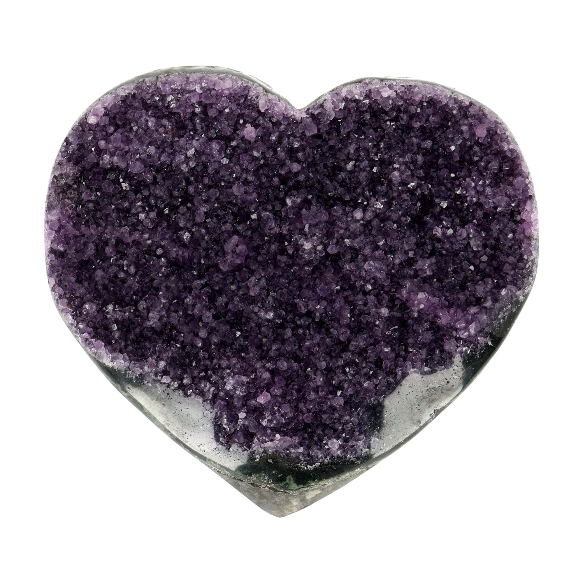 Poliertes Amethyst - Herz aus Uruguay mit natürlicher Kristalldruse