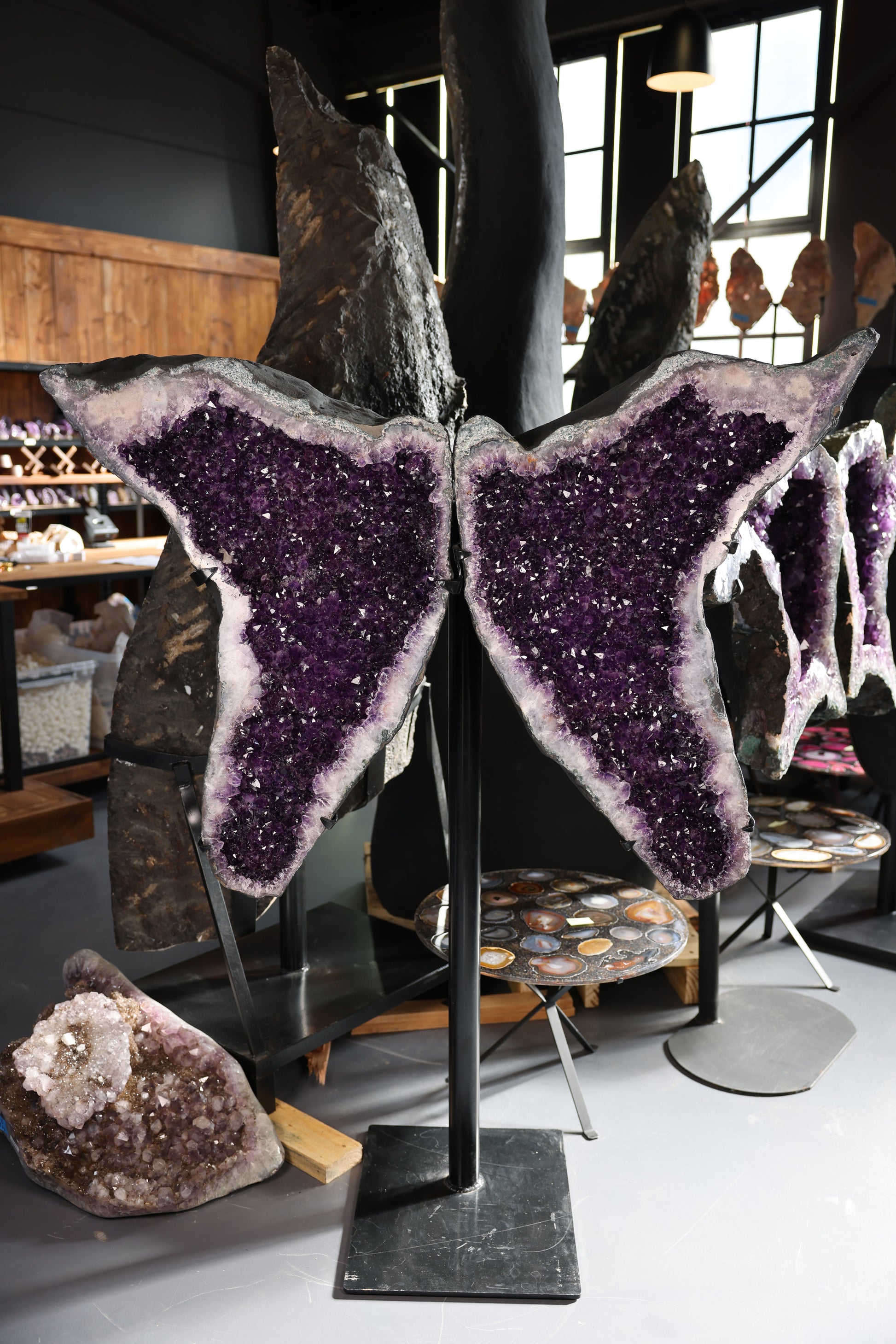 Amethyst Schmetterling Paar große druse  162,8 Kg Brasilien tiefviolette Kristalle - Violet Wings