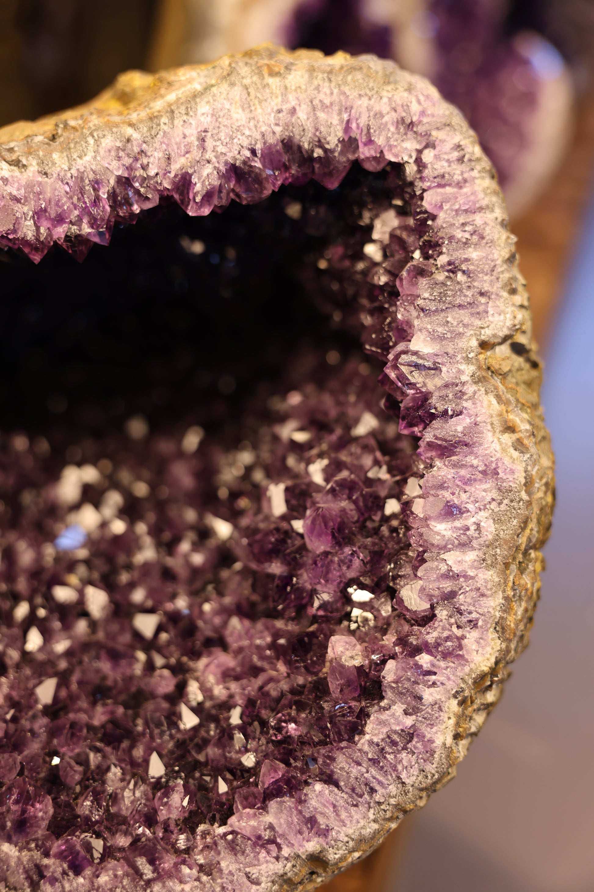 Amethyst Geode Uruguay 55,8 kg mit tiefer Höhlung und violetter Kristallstruktur