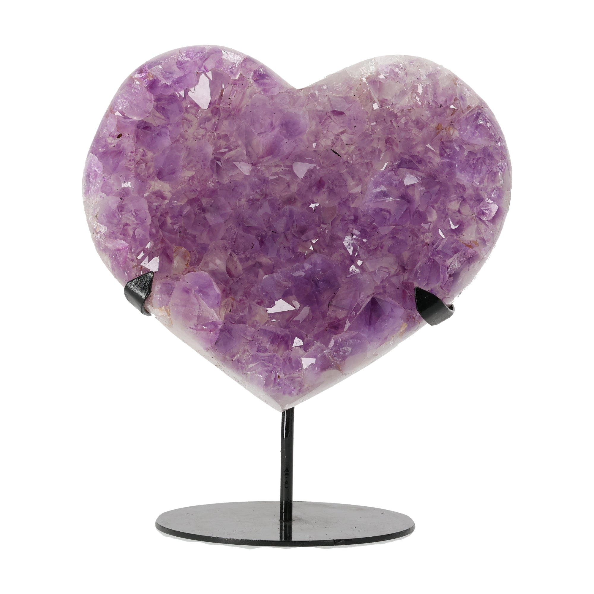 Amethyst Herz aus Brasilien auf Metallständer mit tiefvioletter Kristallstruktur 24 cm hoch 3,6 kg schwer