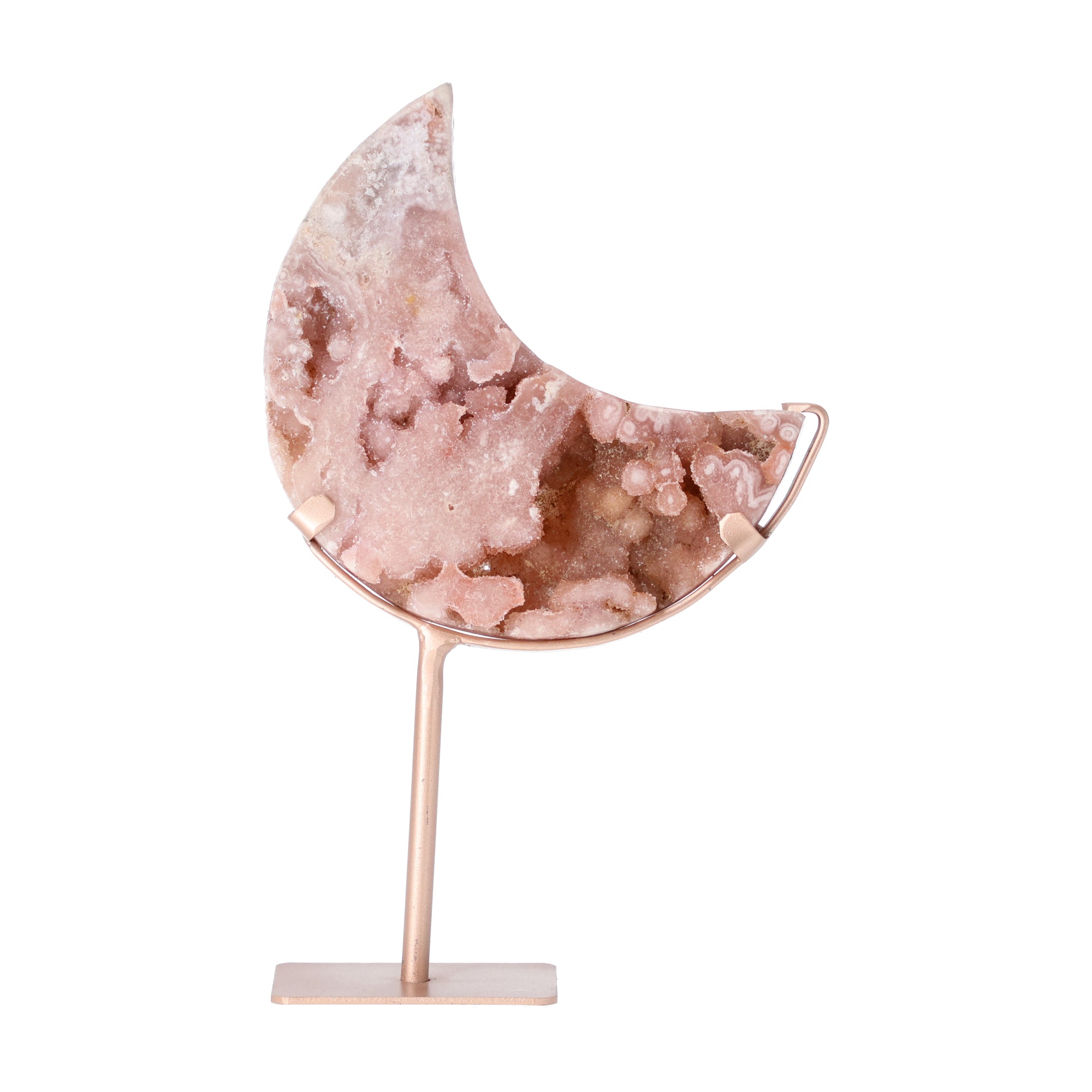Pink Amethyst Mond aus Brasilien auf roségoldenem Ständer – 28 cm hoch, 0,96 kg schwer