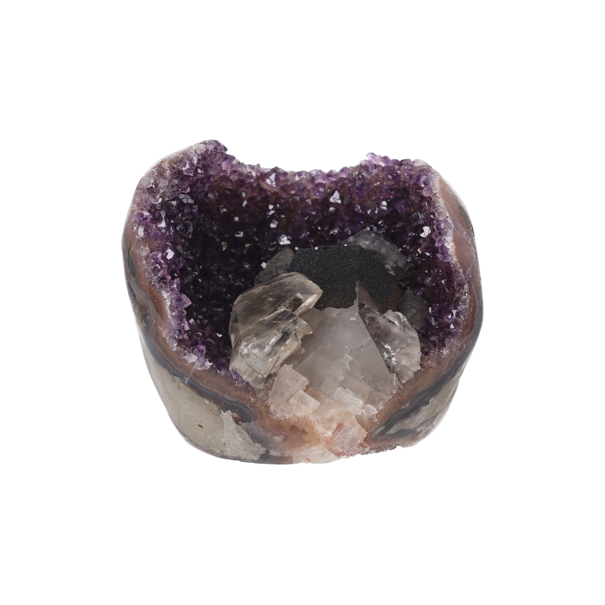 Dark Crystal Nest ✦ Amethyst mit Calcit & Turmalin – 1020 g Kristall-Unikat (#973)