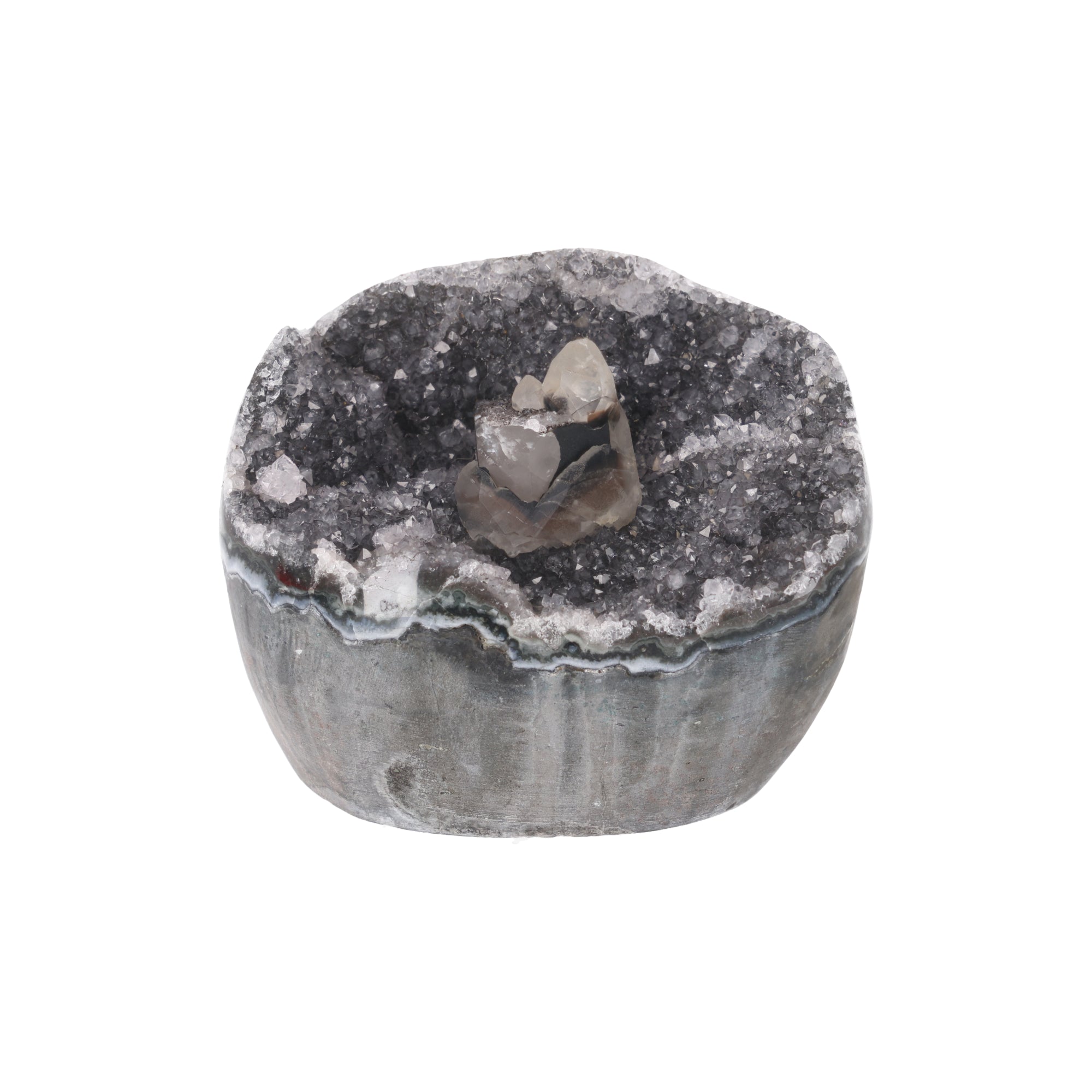 Smoky Crown ✦ Amethystdruse mit Calcit & Turmalin | 1.231 g (#930)