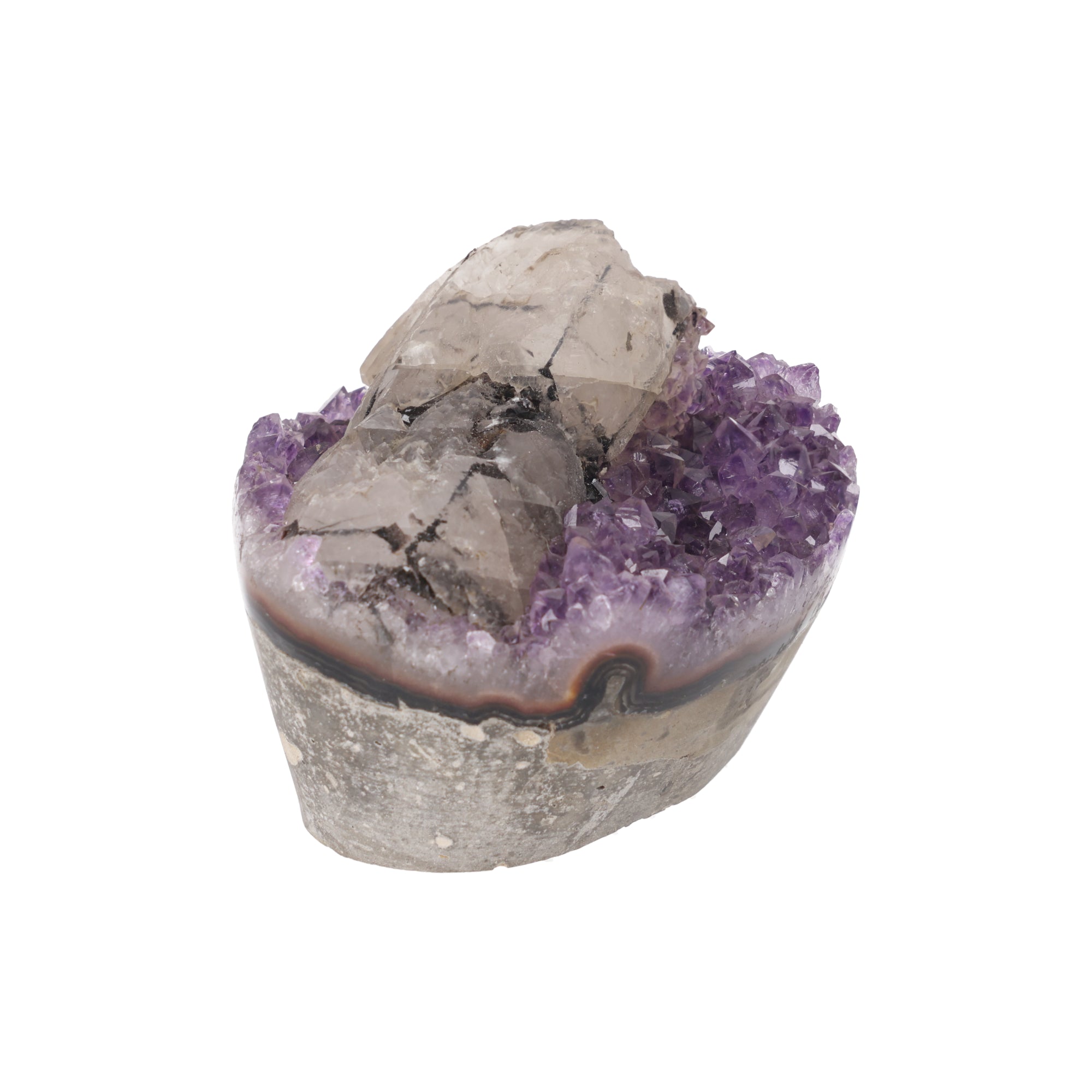 Amethyst Mountain ✦ Amethystdruse mit Calcit & Turmalin | 739 g (#945)