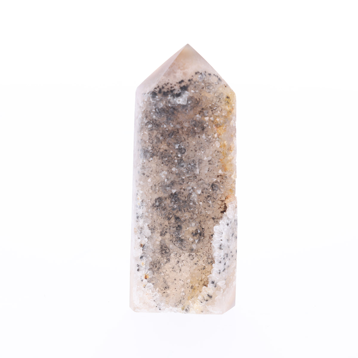 Aurora Spire – Achat Obelisk mit Kristalldruse – 200 g (#1462)