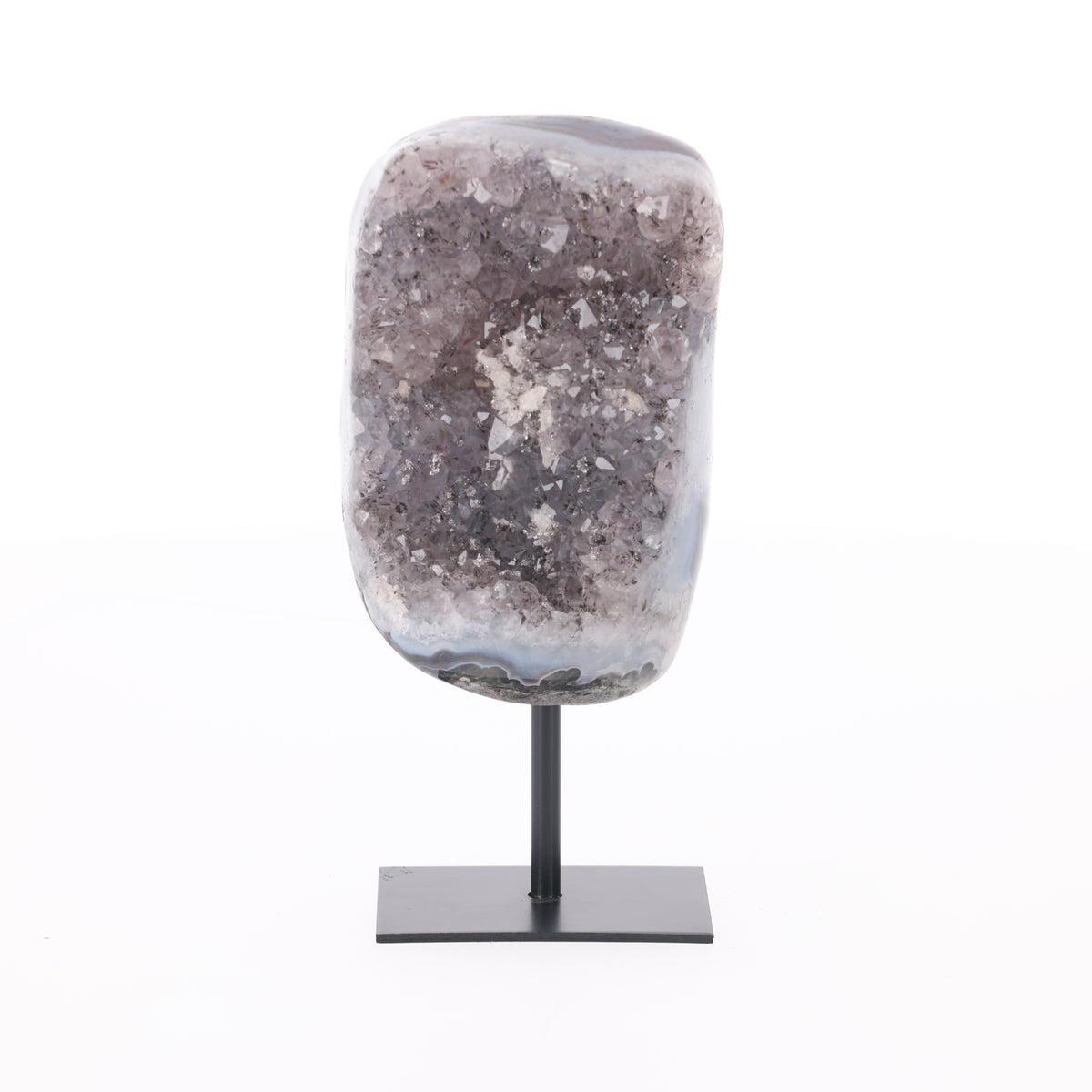 Achat mit Amethyst-Kristallfläche auf Metallständer (#1522)