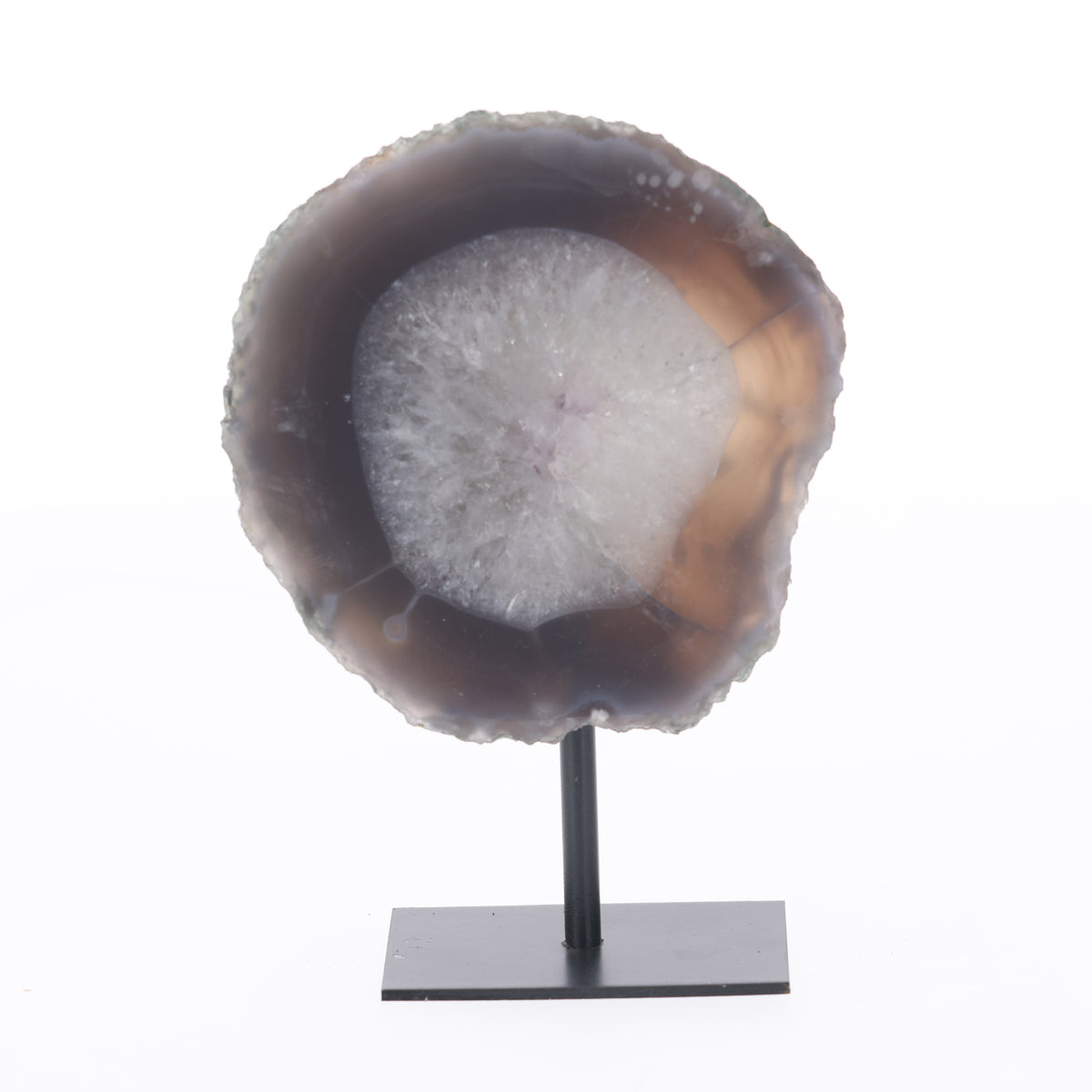 Achat-Geode mit hellem Kristallzentrum auf Metallständer  (#1517)