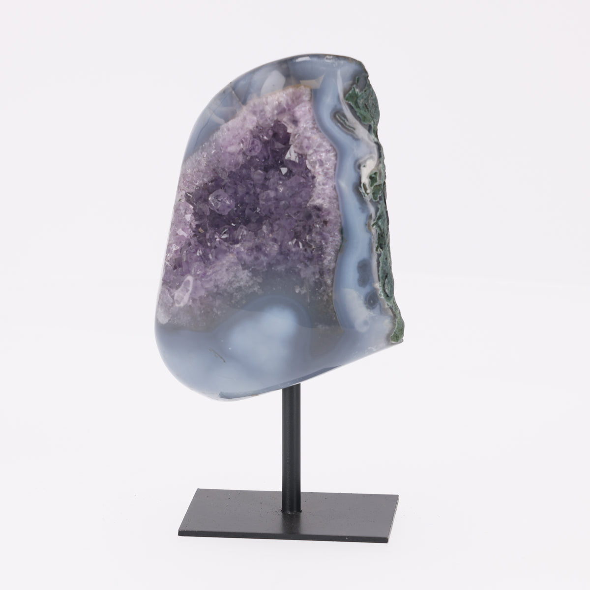 Achat mit Amethyst Druse auf Metallständer (#1523)