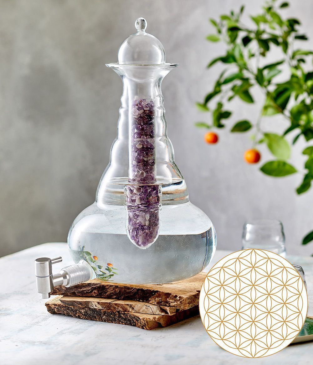 Karaffe Universe Gold 10l - Blume des Lebens - mundgeblasen