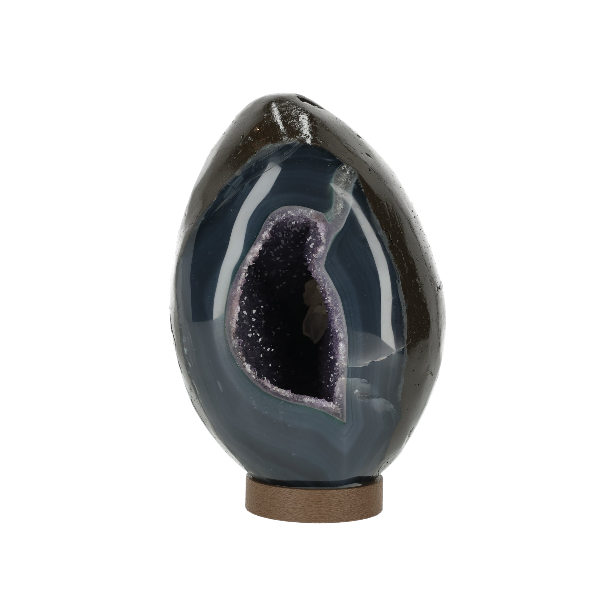 Achat-Ei „Mitternachtsgrotte“ – Monumentales Unikat mit violetter Amethystdruse (#474)
