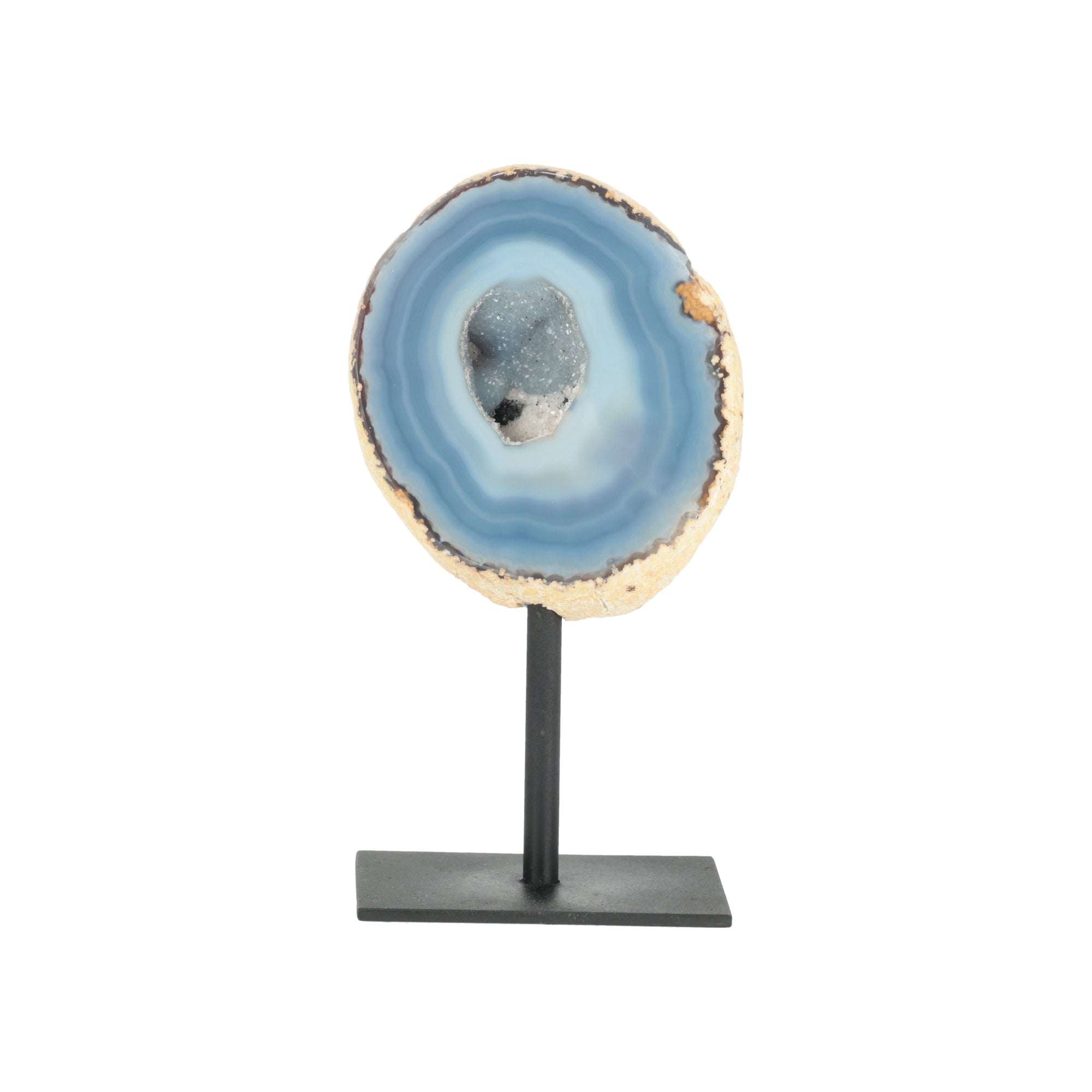Achat-Geode auf Metallständer – Blaues Naturstein-Unikat (#382)