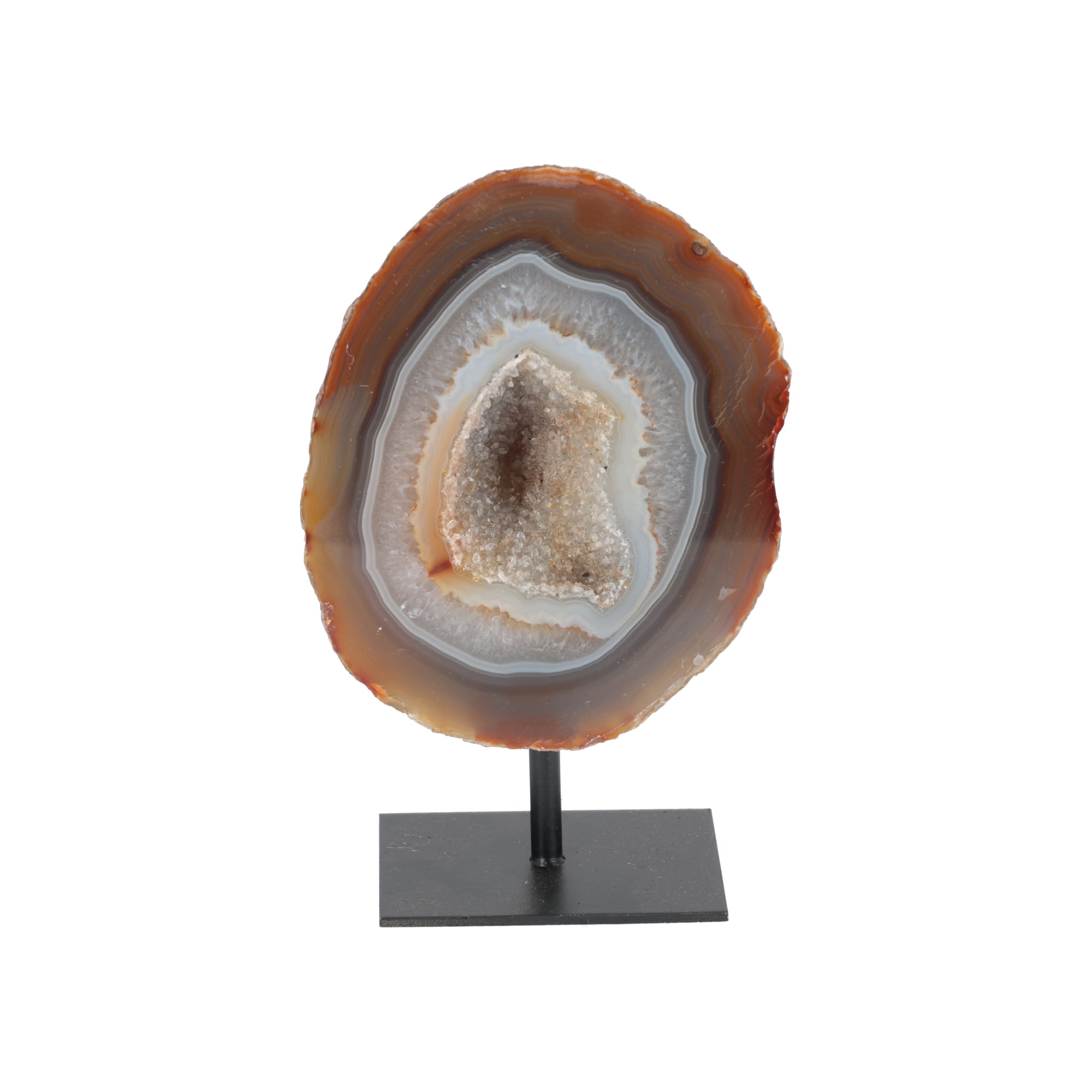Achat-Geode „Bernsteinauge“ – Edles Naturkunstwerk auf Metallständer (#456)