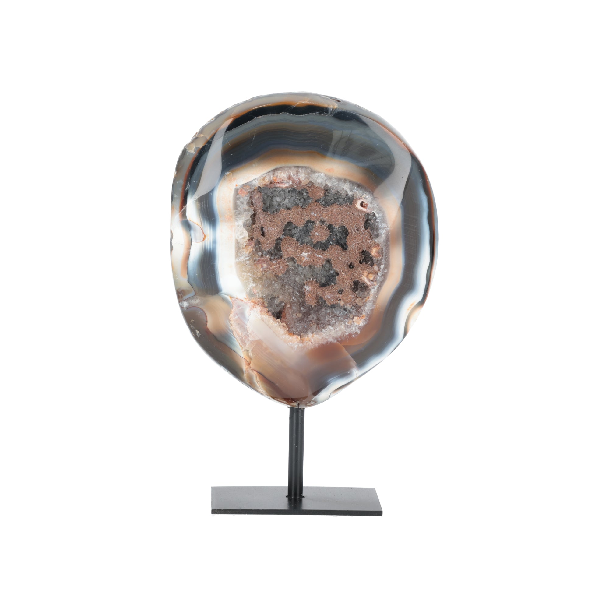 Achat-Geode „Desert Eye“ – Ausdrucksstarkes Naturkunstwerk auf Metallständer (#455)