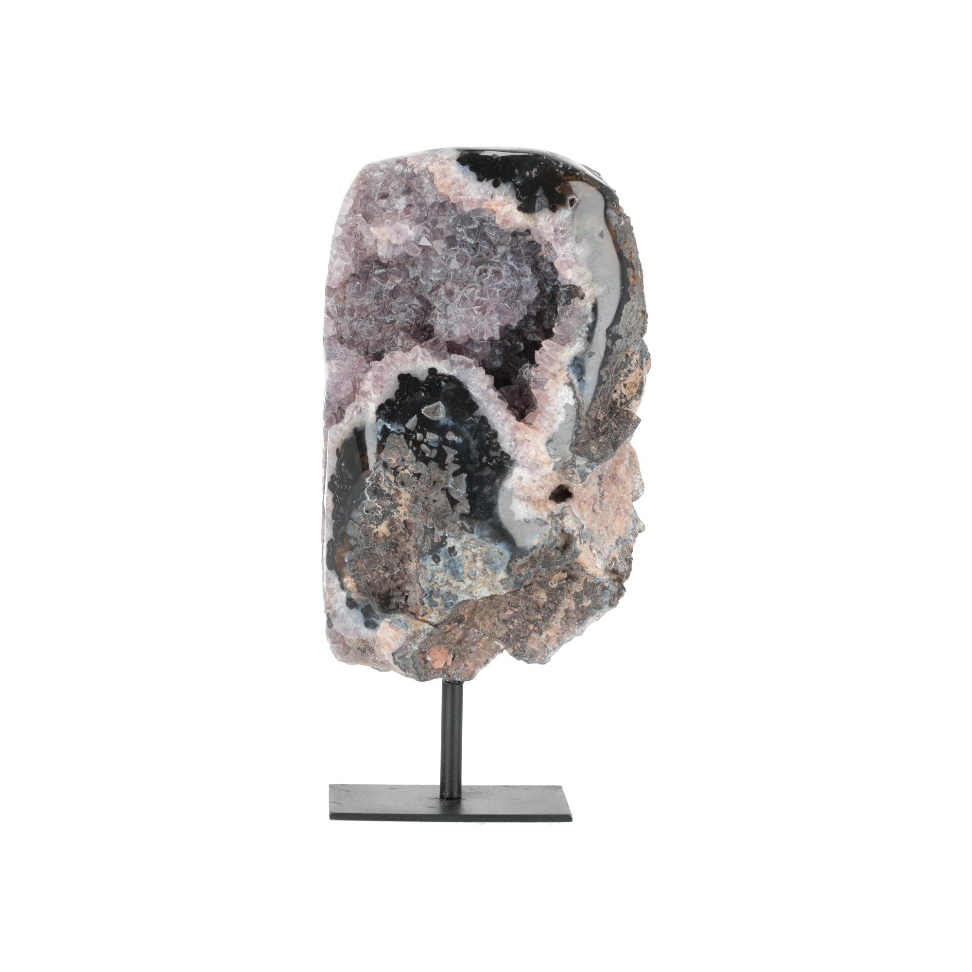 Achat-Geode „Lavendertempel“ – Eindrucksvolles Naturkunstwerk auf Metallständer (#453)