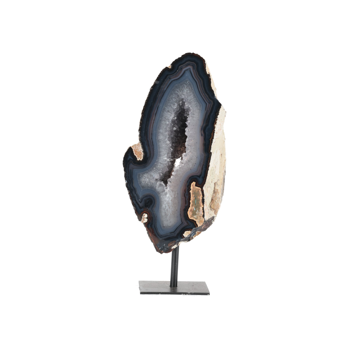 Achat-Geode „Nordlichtpfad“ – Poliert mit kristalliner Druse auf Metallständer (#441)
