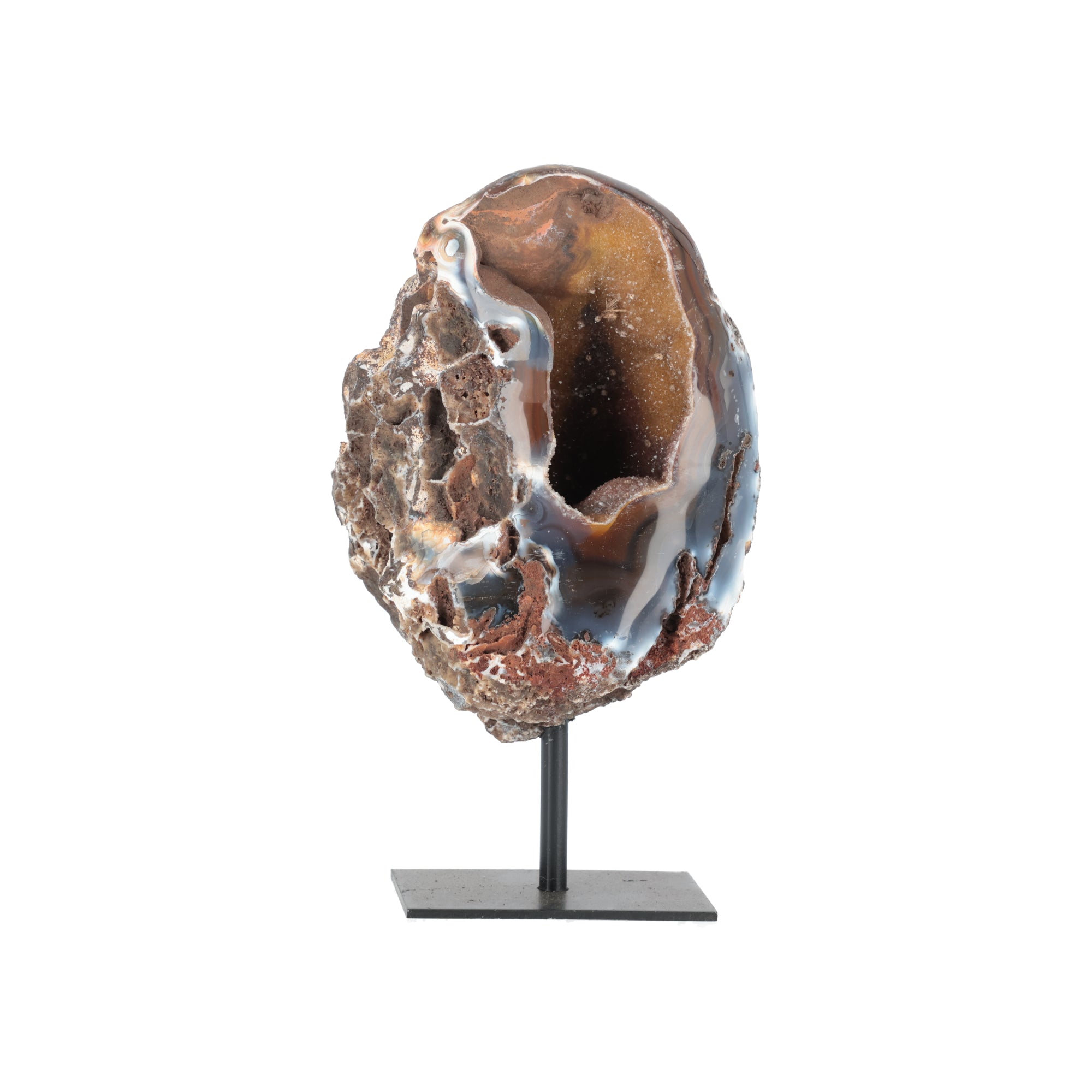 Achat-Geode - Terra Nova - mit kristalliner Höhle auf Metallständer (#439)