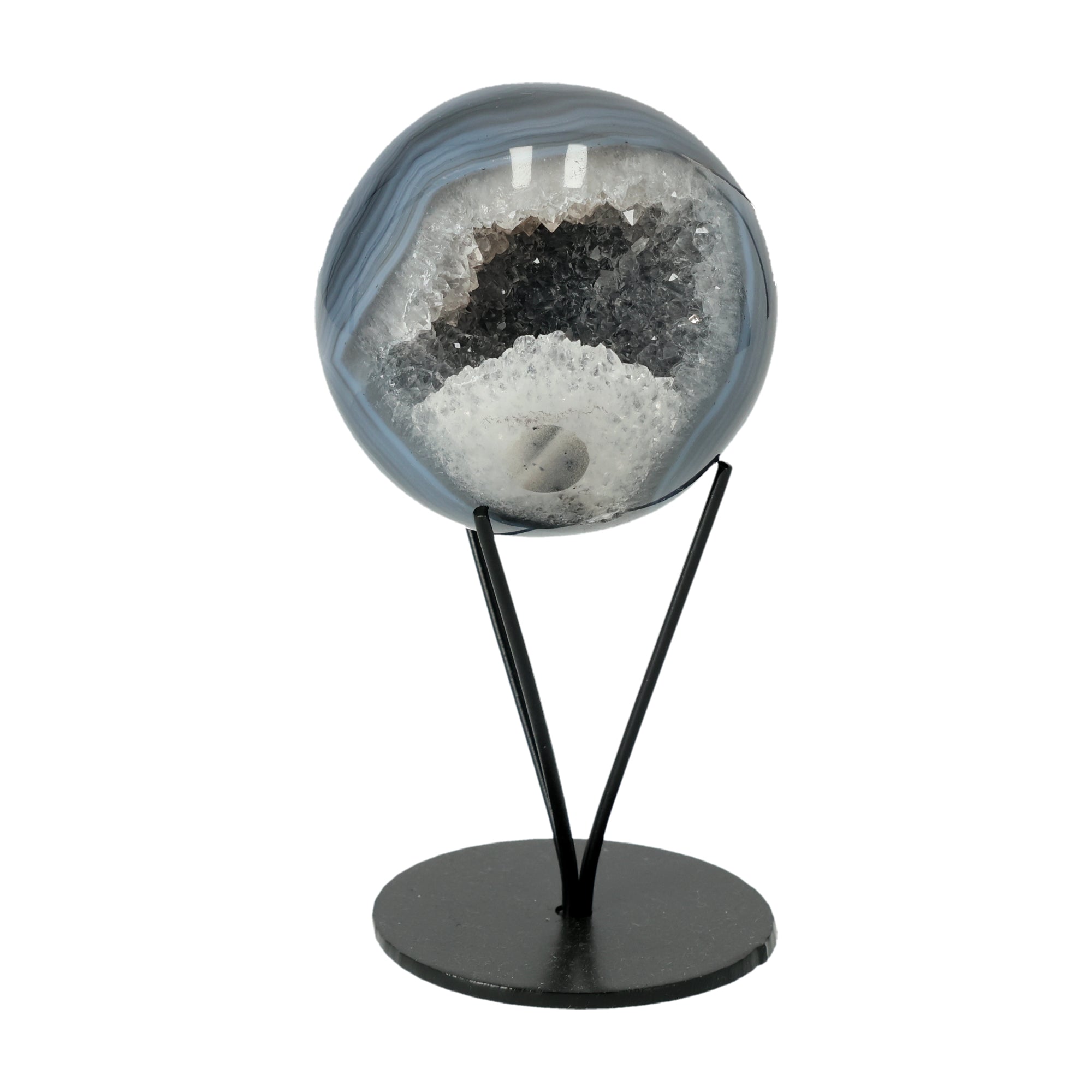 Agate Sphere on Metal Stand