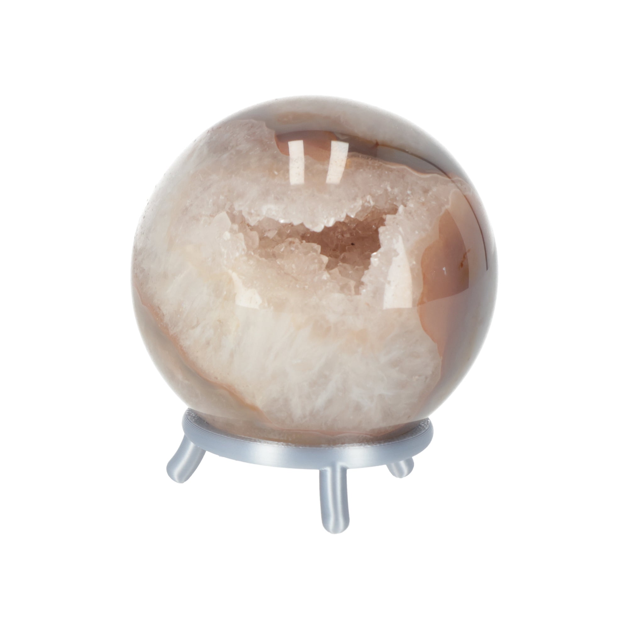 Achat-Kugel „Kristallplanet“ – Faszinierendes Naturkunstwerk mit funkelnder Drusenhöhle (#477)