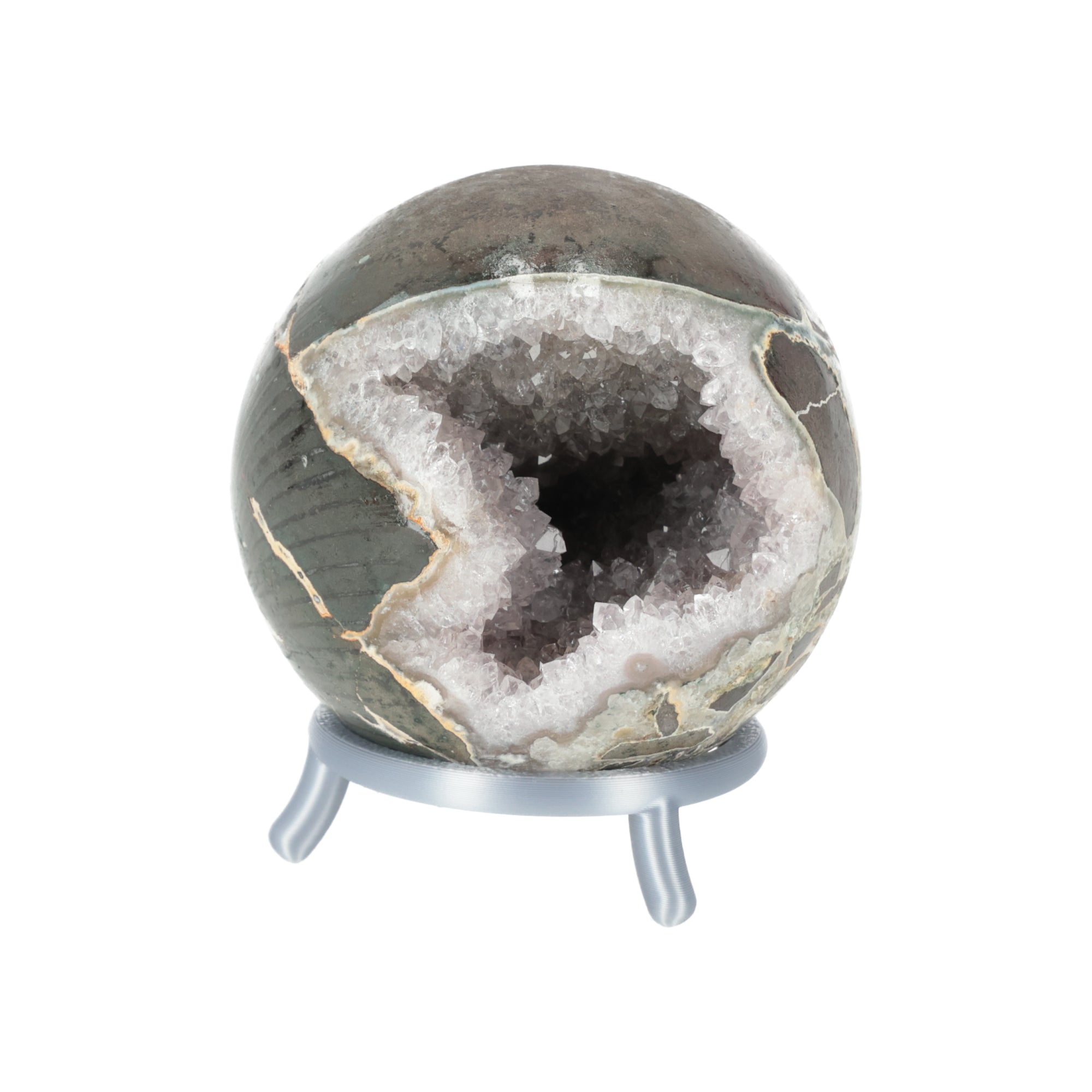 Achat-Kugel „Kristallplanet“ – Faszinierendes Naturkunstwerk mit funkelnder Drusenhöhle (#476)