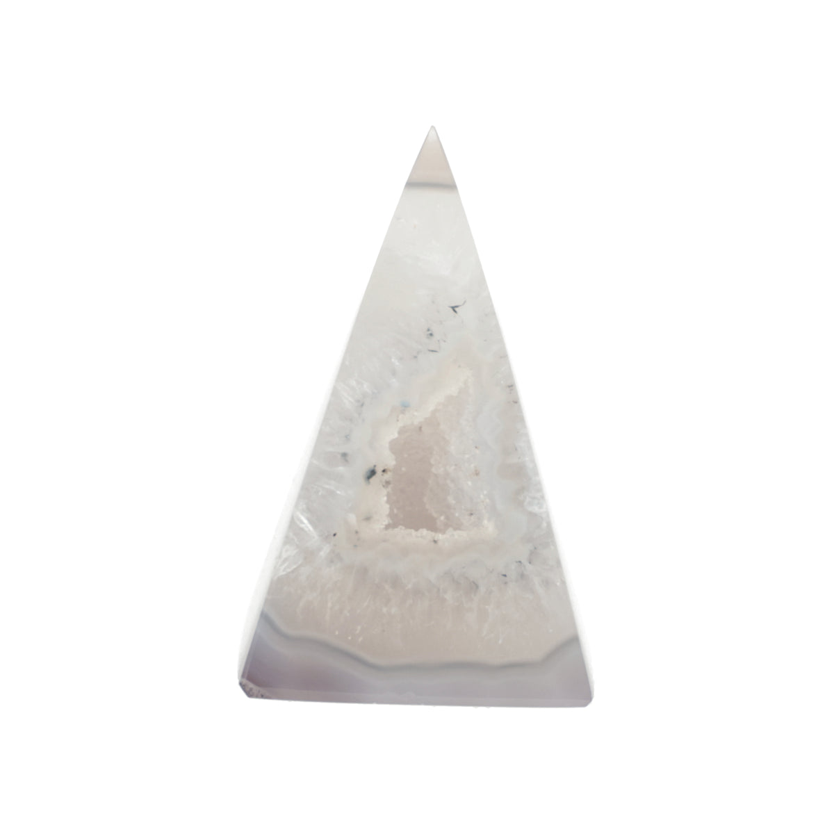 Agate Pyramid "Ice Light" - Elegant Natural Artwork with Crystal Druse (#457)