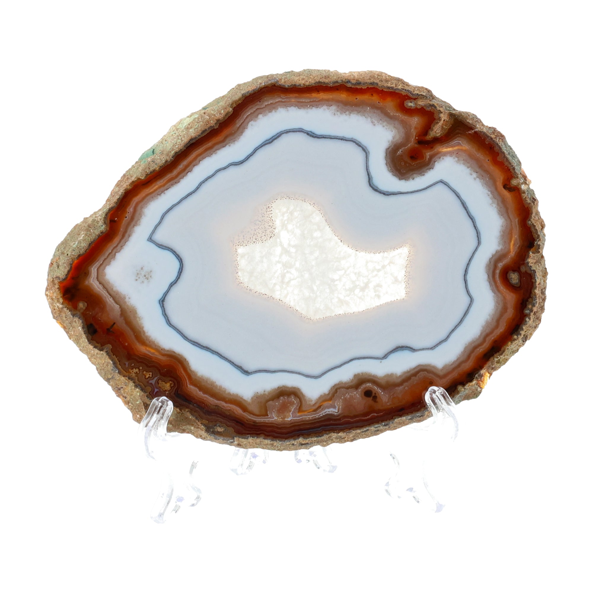 Crystal Lagoon Agate Slice (1 Kg) - light, crystalline center with delicate blue lines and a warm outer rim