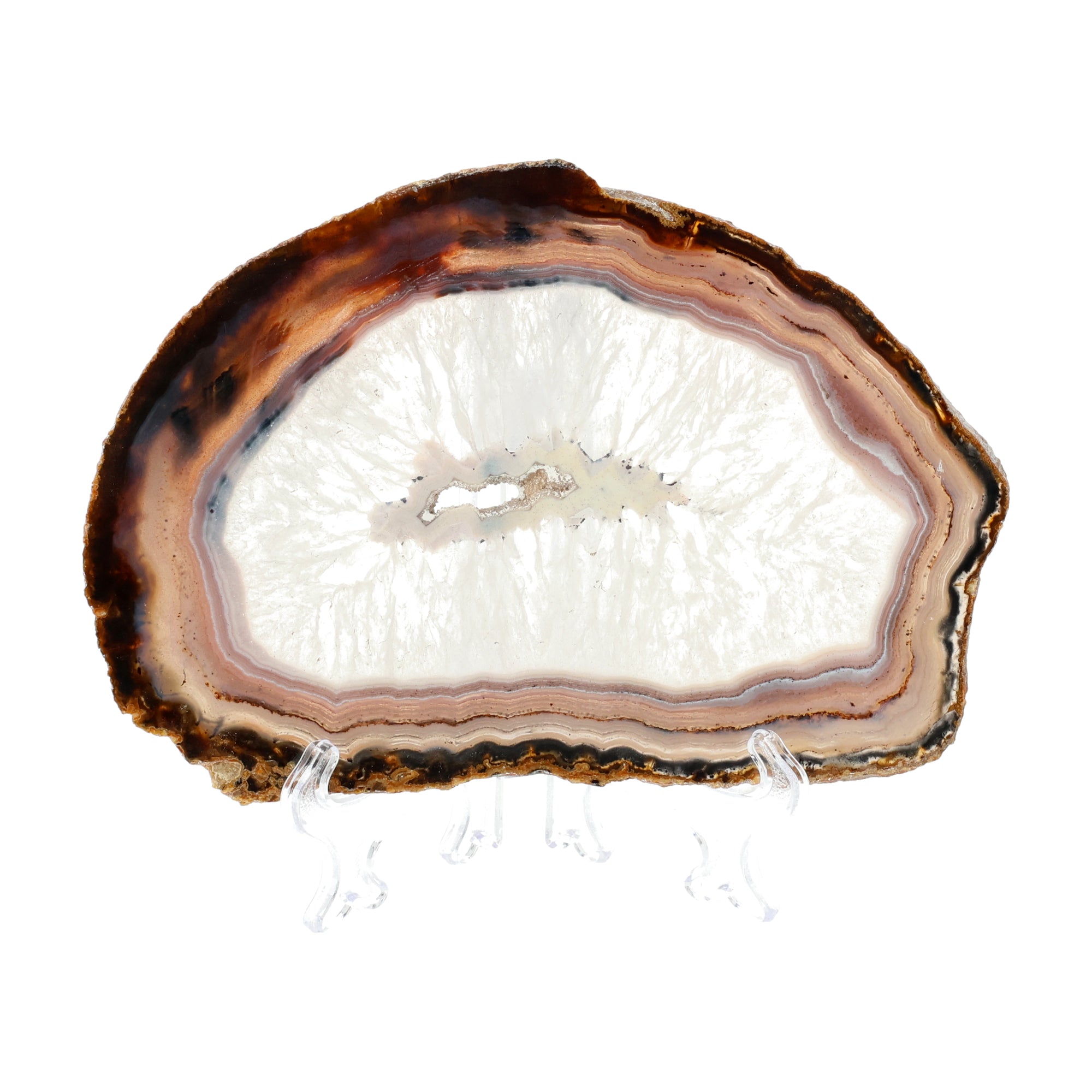 Silent Horizon Agate Slice - fine banding & calm, crystalline center