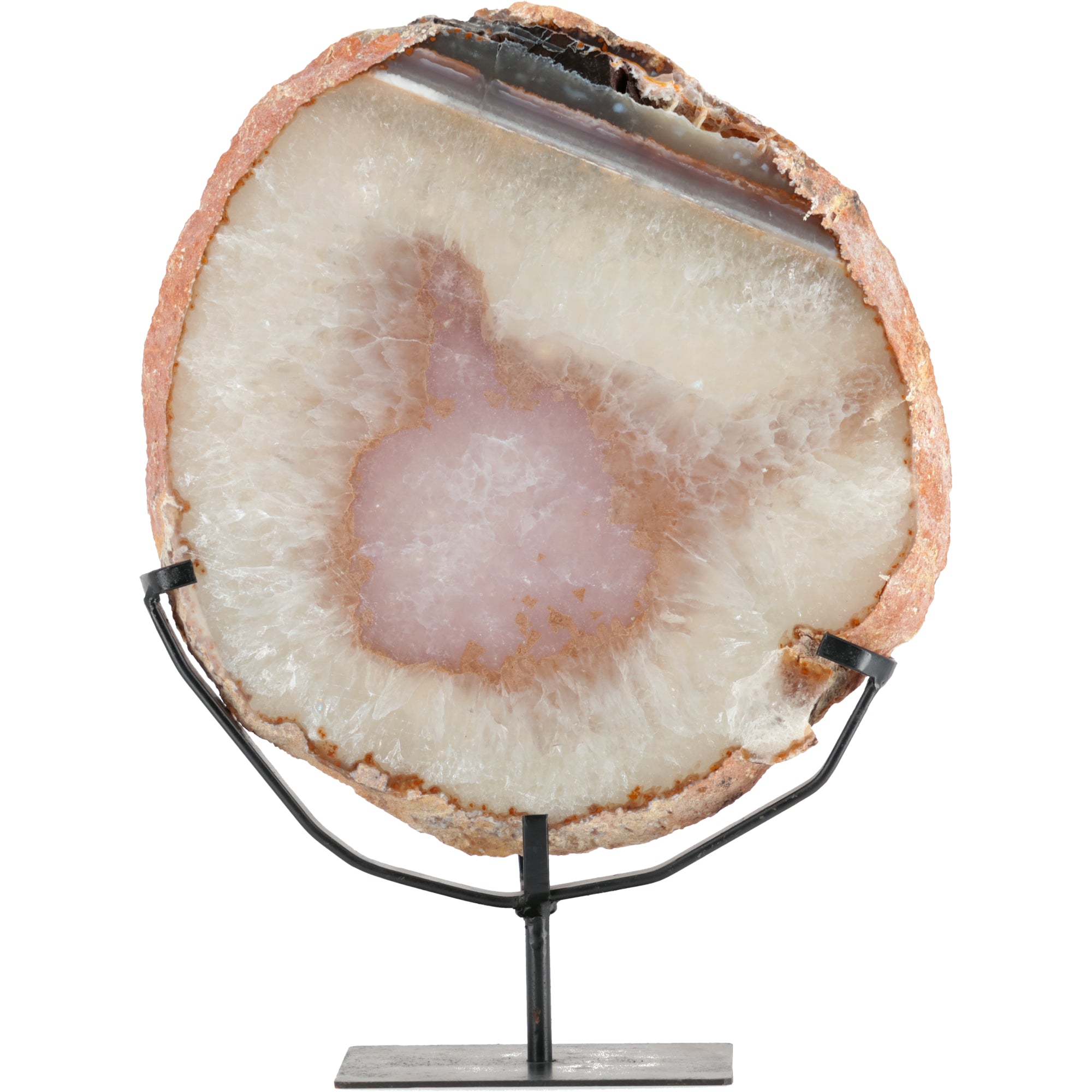 „Aurora Rosa“ –  Achat Scheibe aus Brasilien auf Metallständer| 5,493 KG (#719)