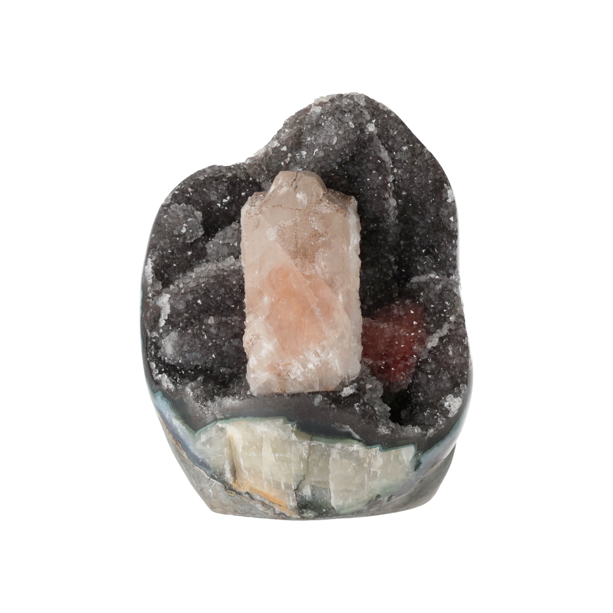 Elysian – Amethyst-Geode mit Calcit-Kristall (#391)